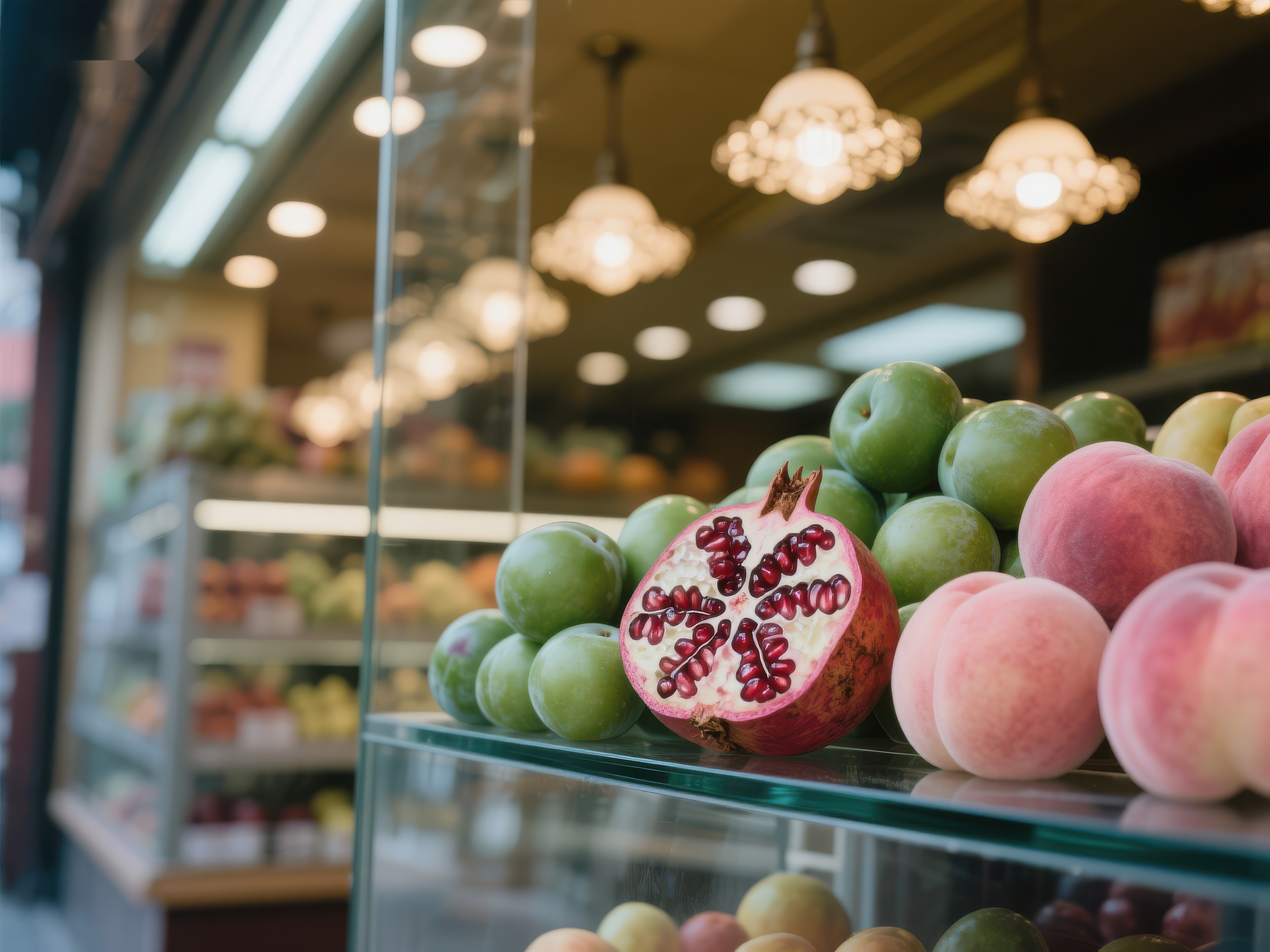 水果店展示柜中的新鲜水果素材