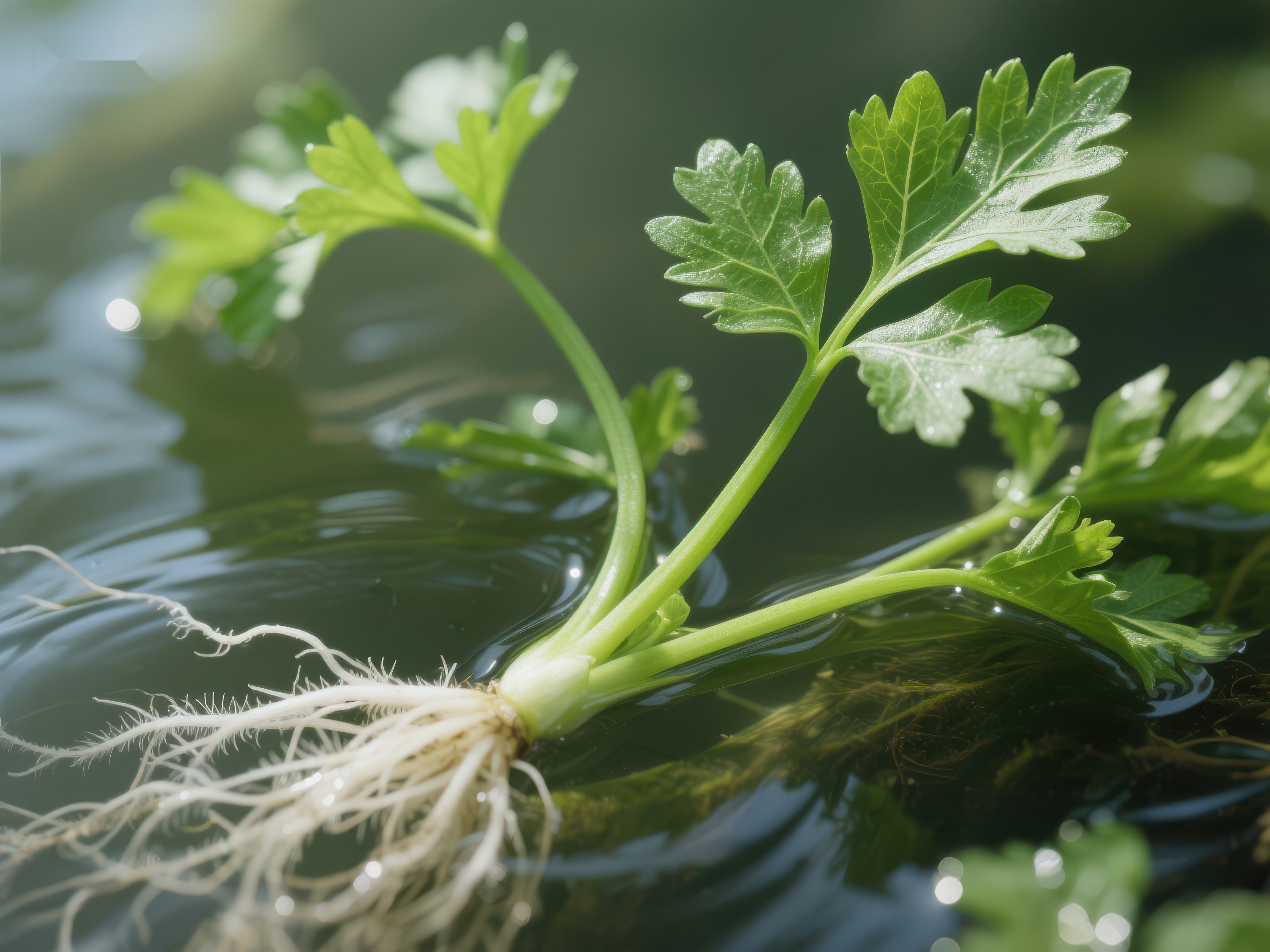 水生植物的根茎与叶片特写素材