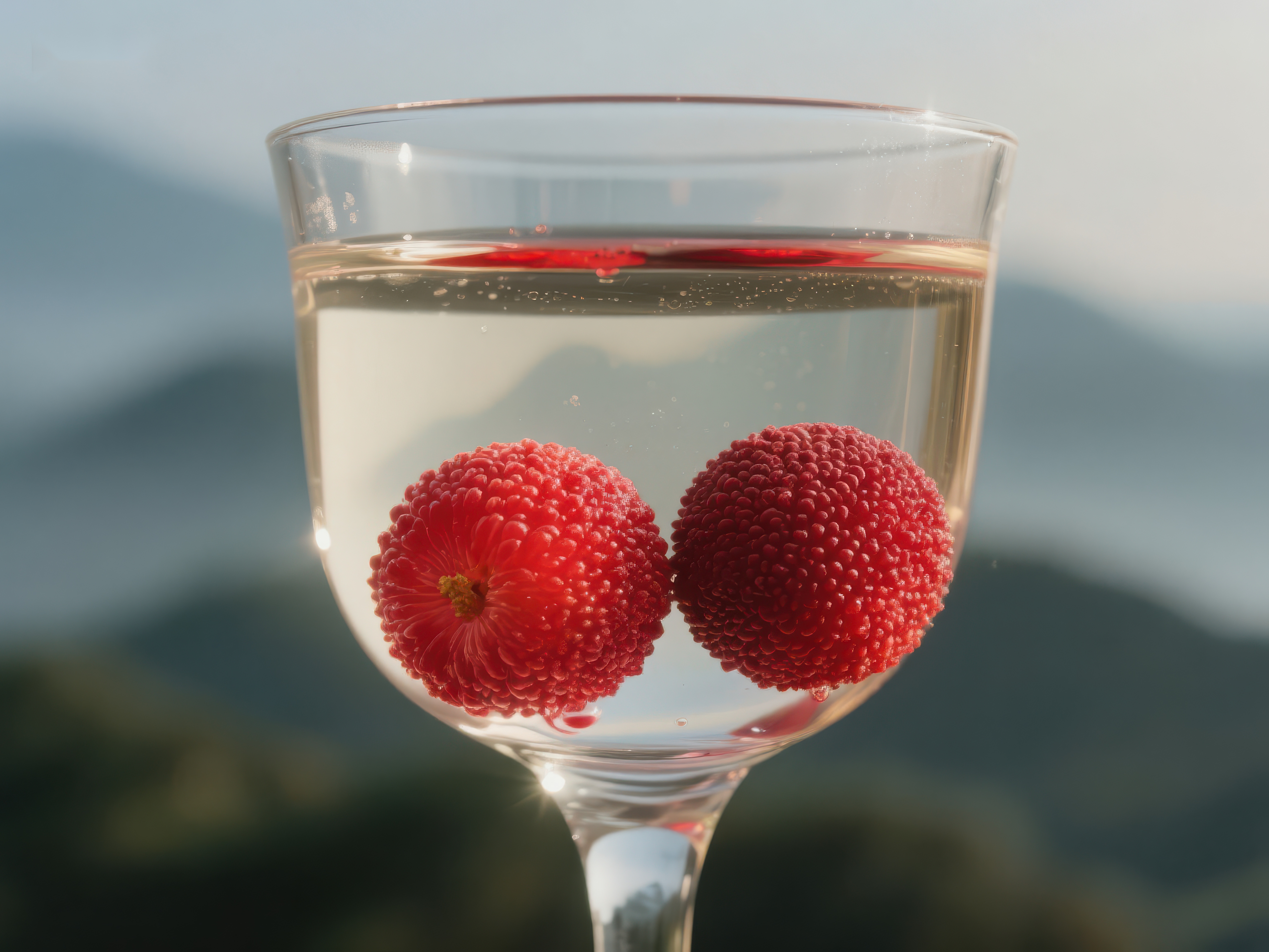 透明酒杯中的水果与水素材