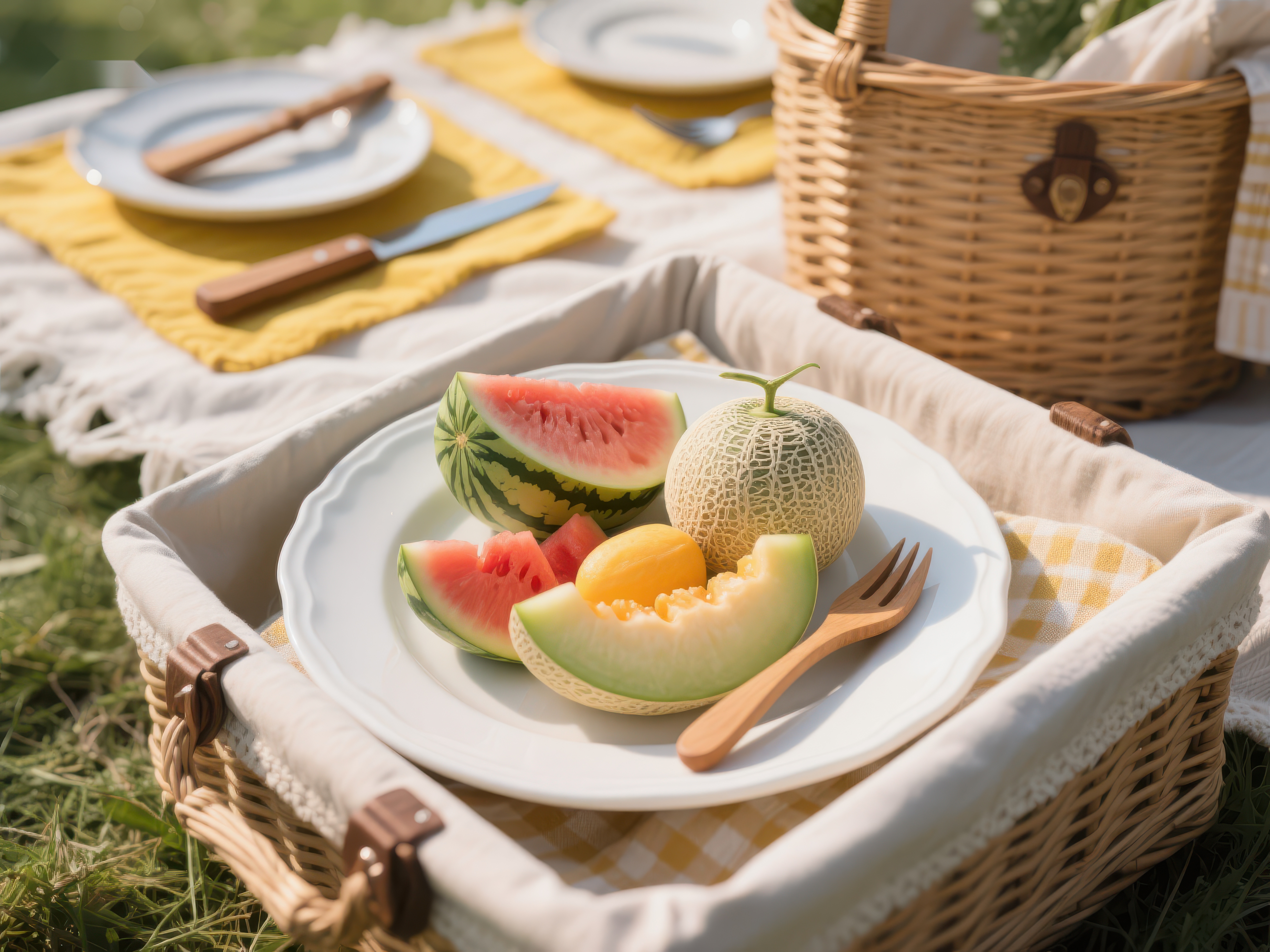 夏日野餐切片西瓜与甜瓜素材