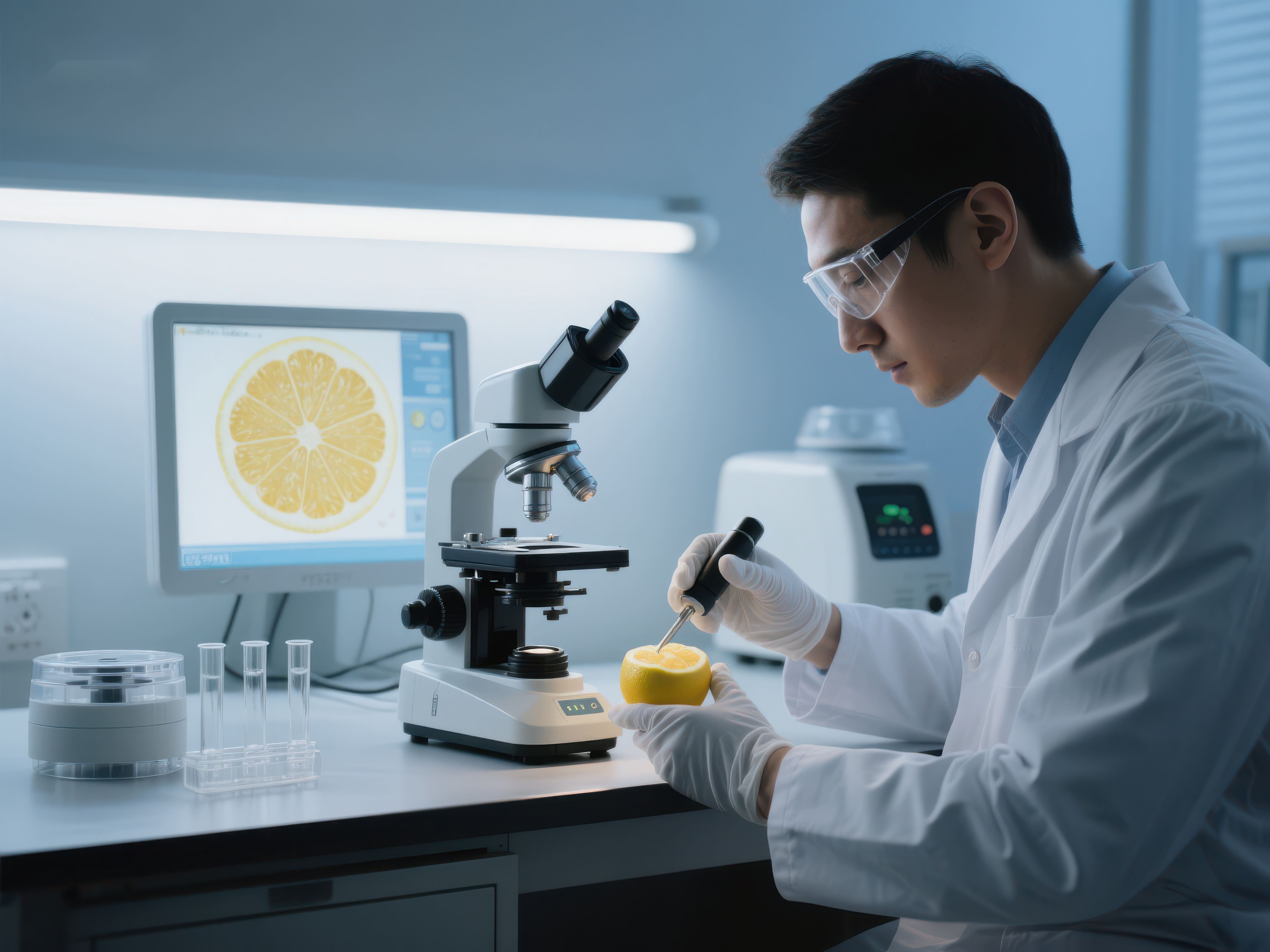 科学家在实验室进行显微镜观察素材