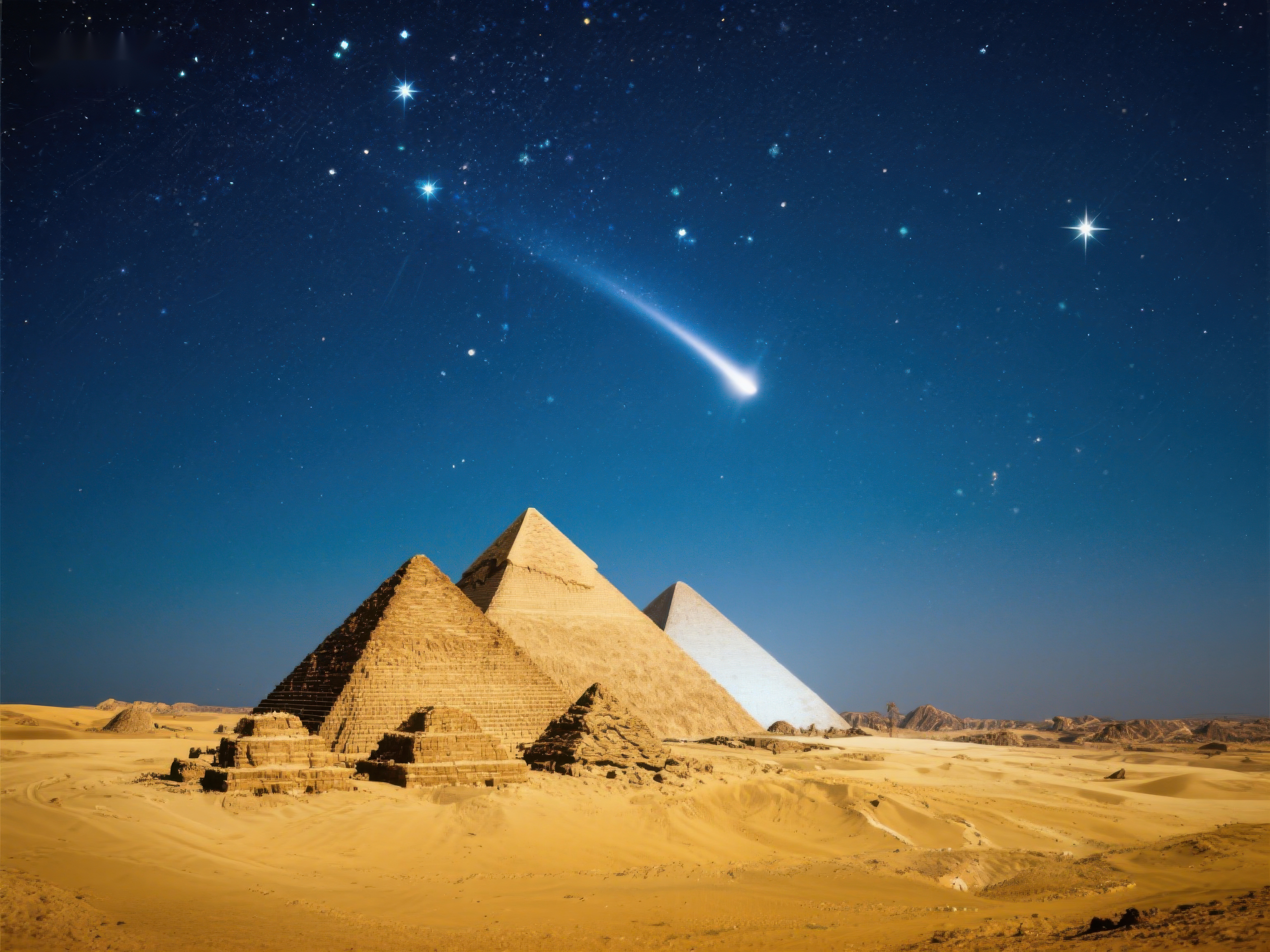 金字塔夜景与流星划过素材