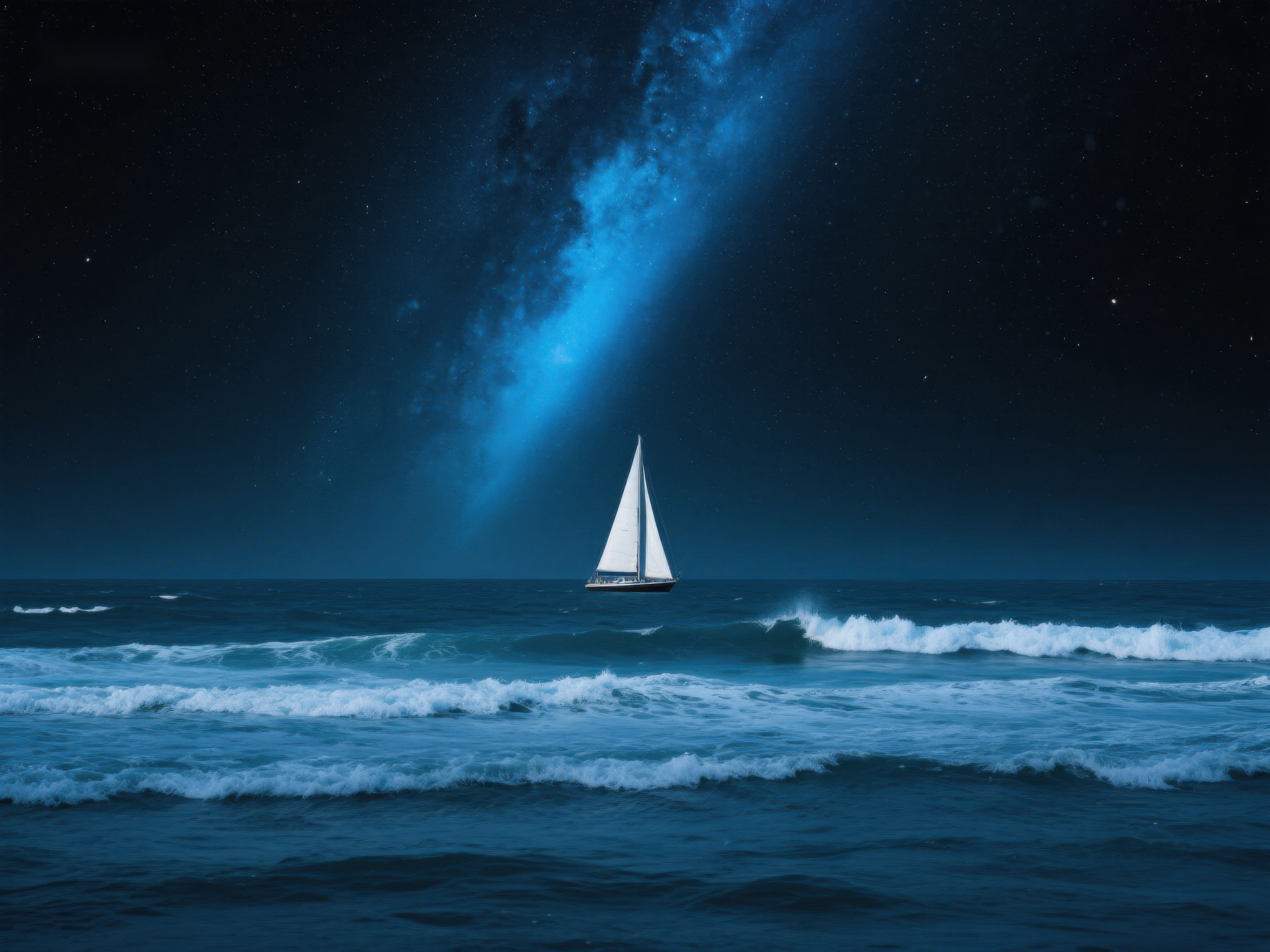 夜空下的帆船与银河素材