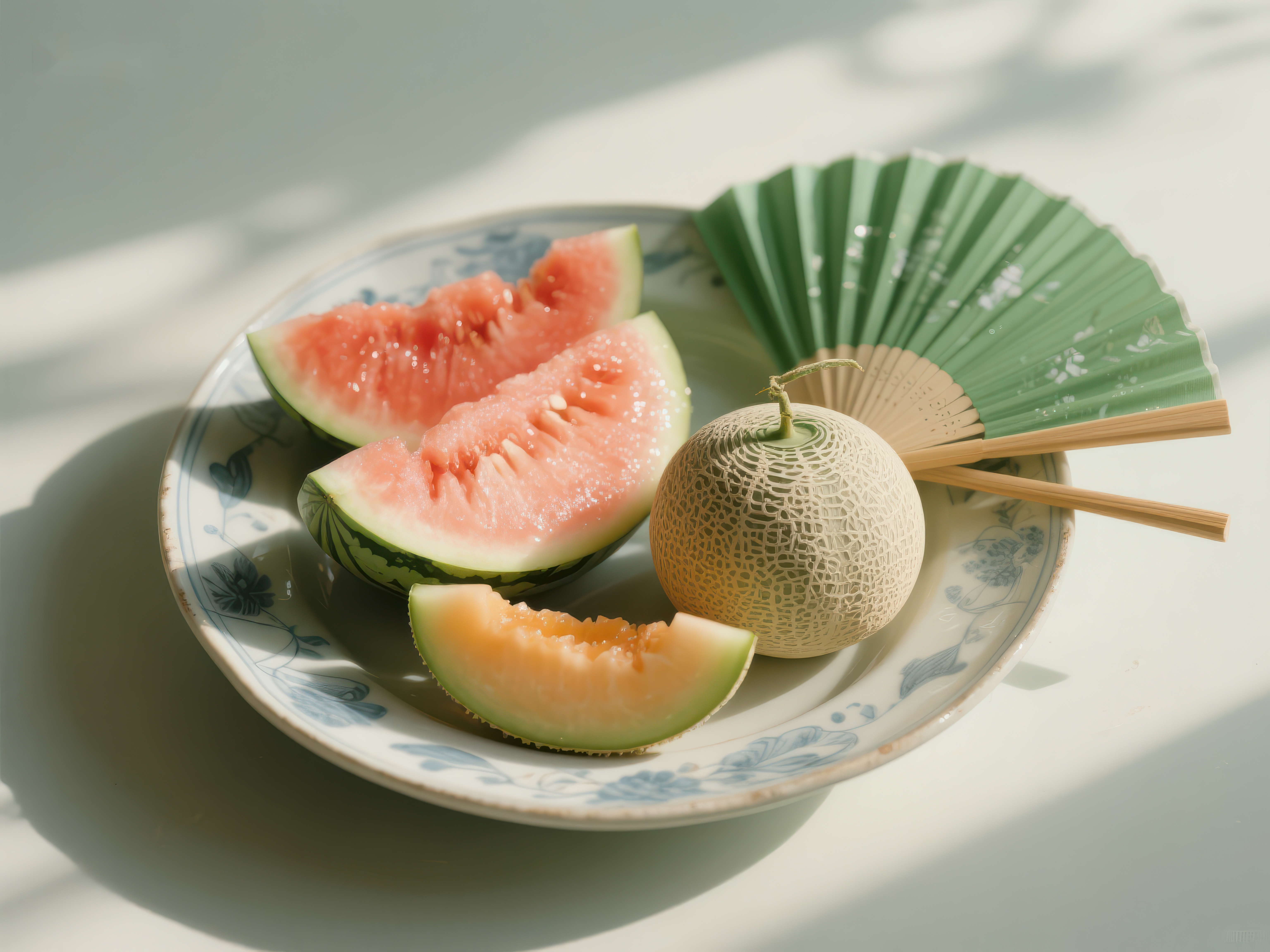 夏日水果盘西瓜与哈密瓜素材