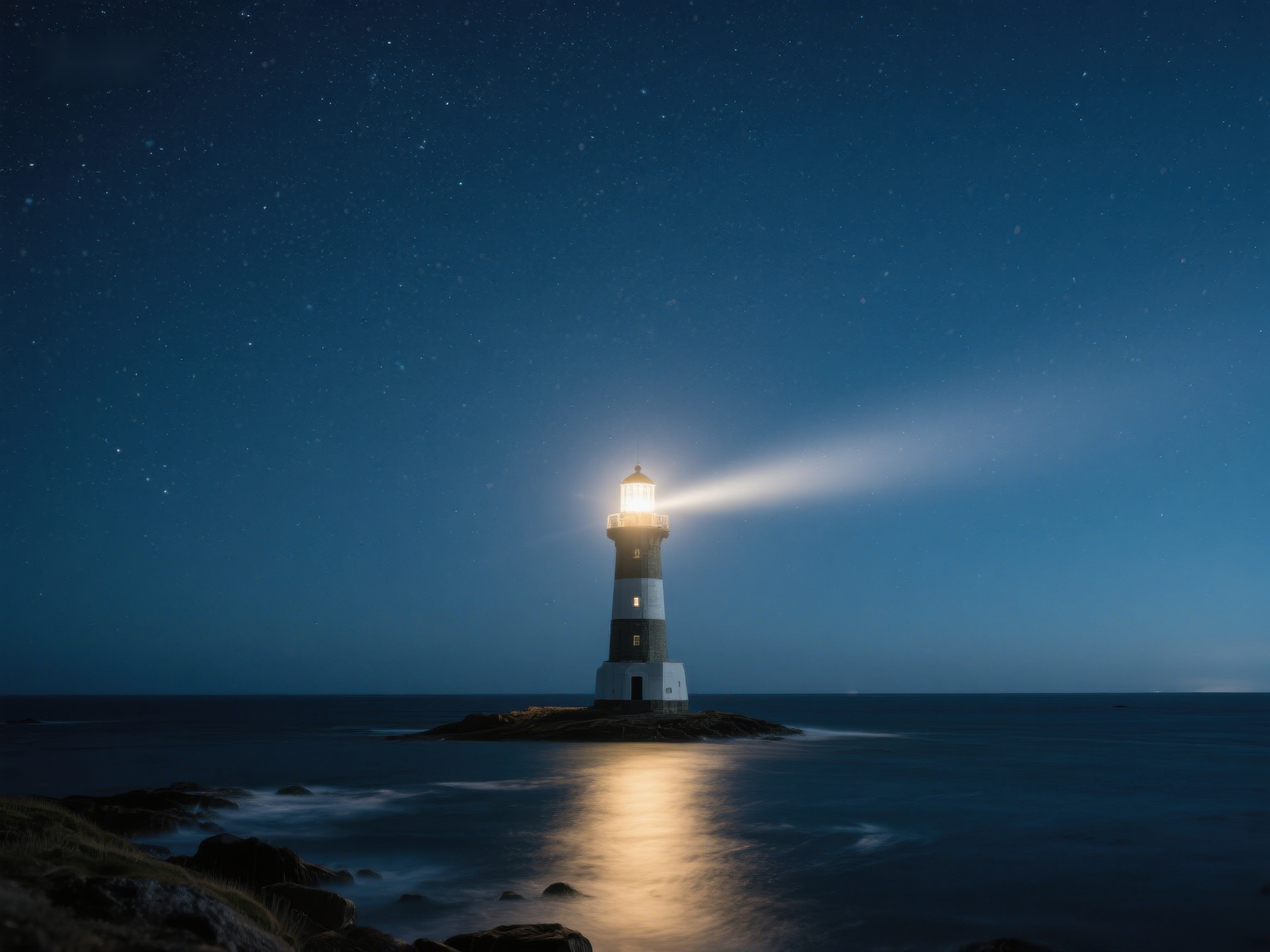 夜空下的灯塔光芒素材