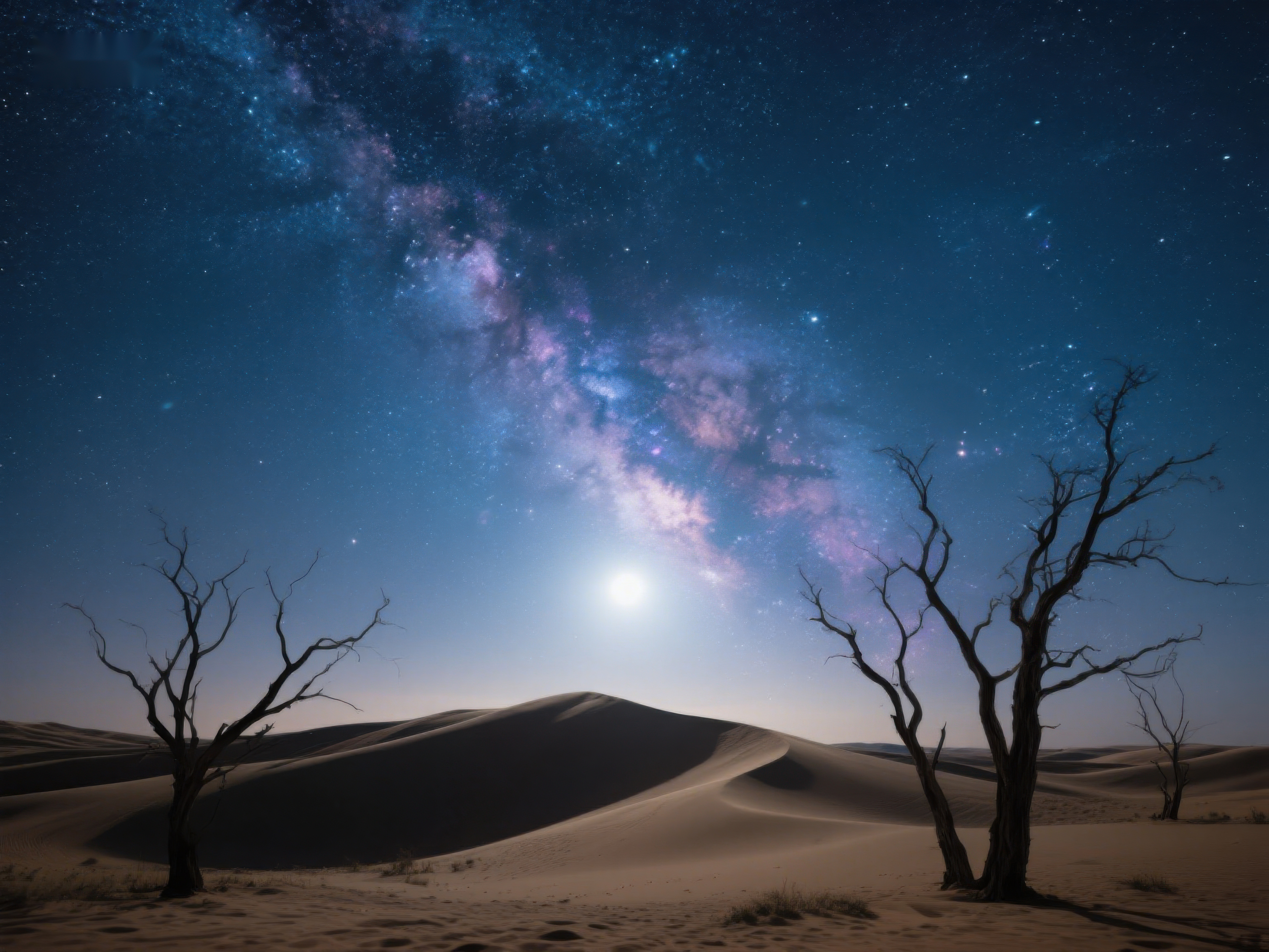 星空下的沙漠枯树素材