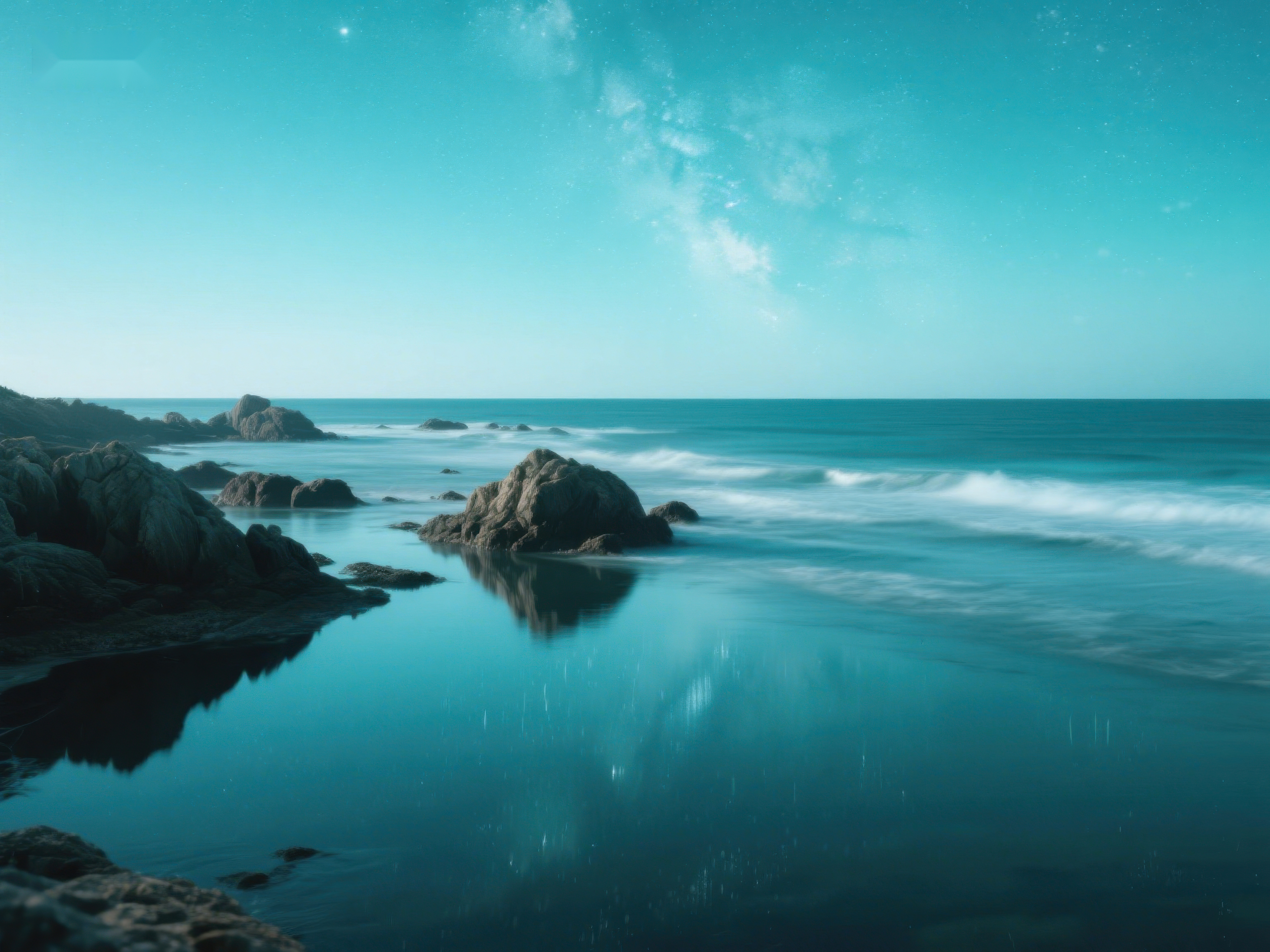 宁静海岸线与星空倒影素材