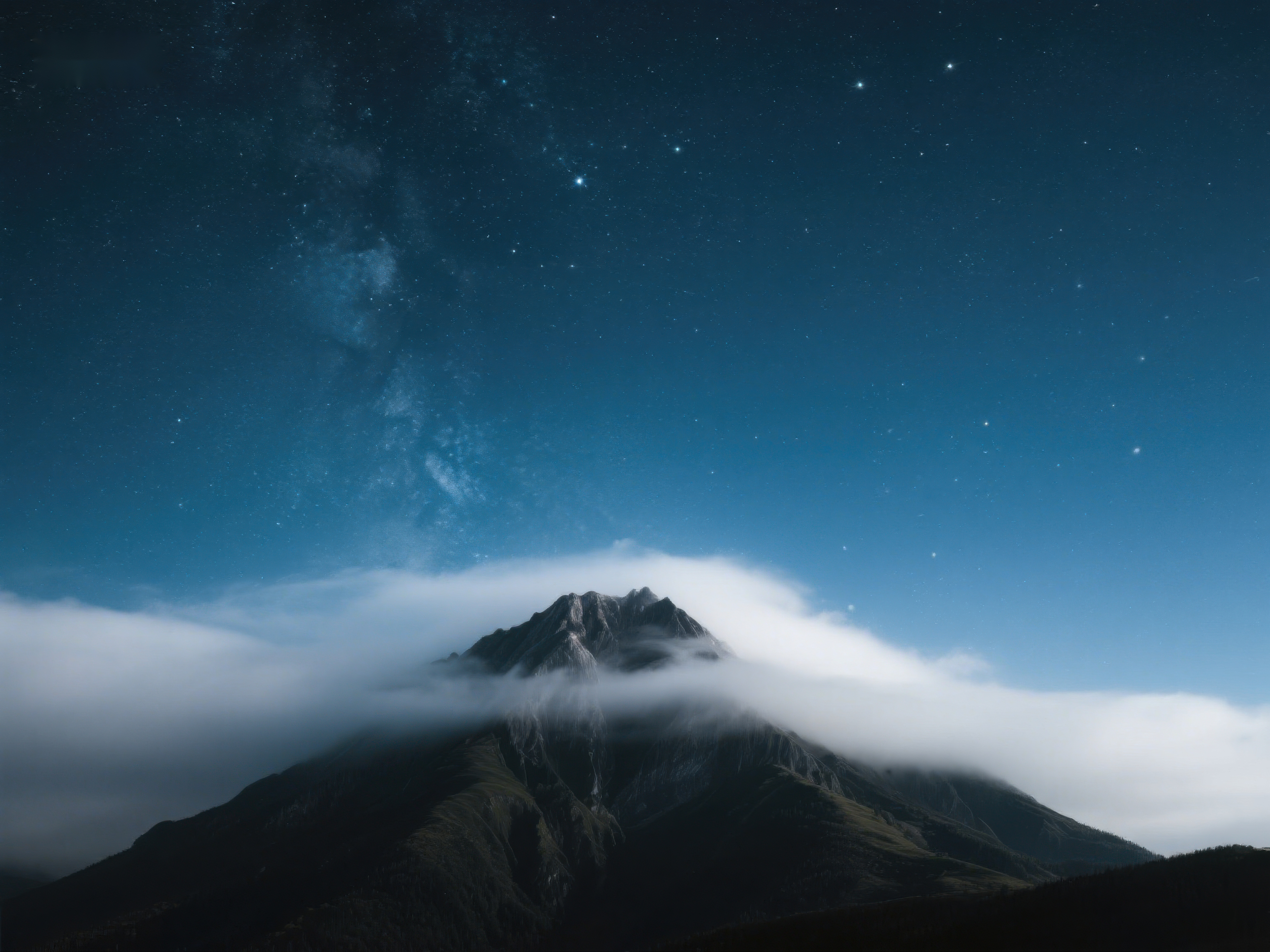 星夜山峰云雾缭绕素材