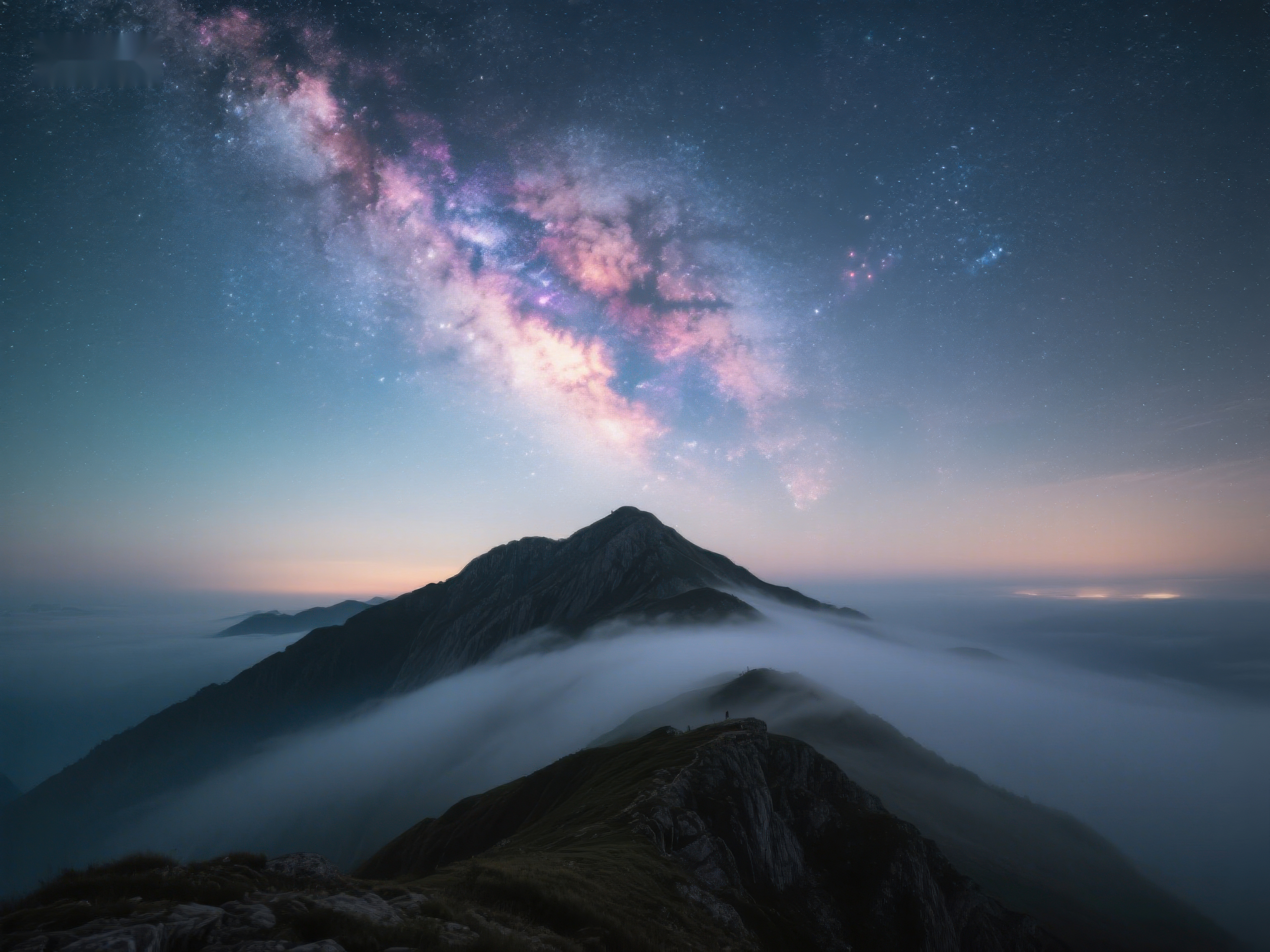 星河璀璨云海缭绕山巅素材
