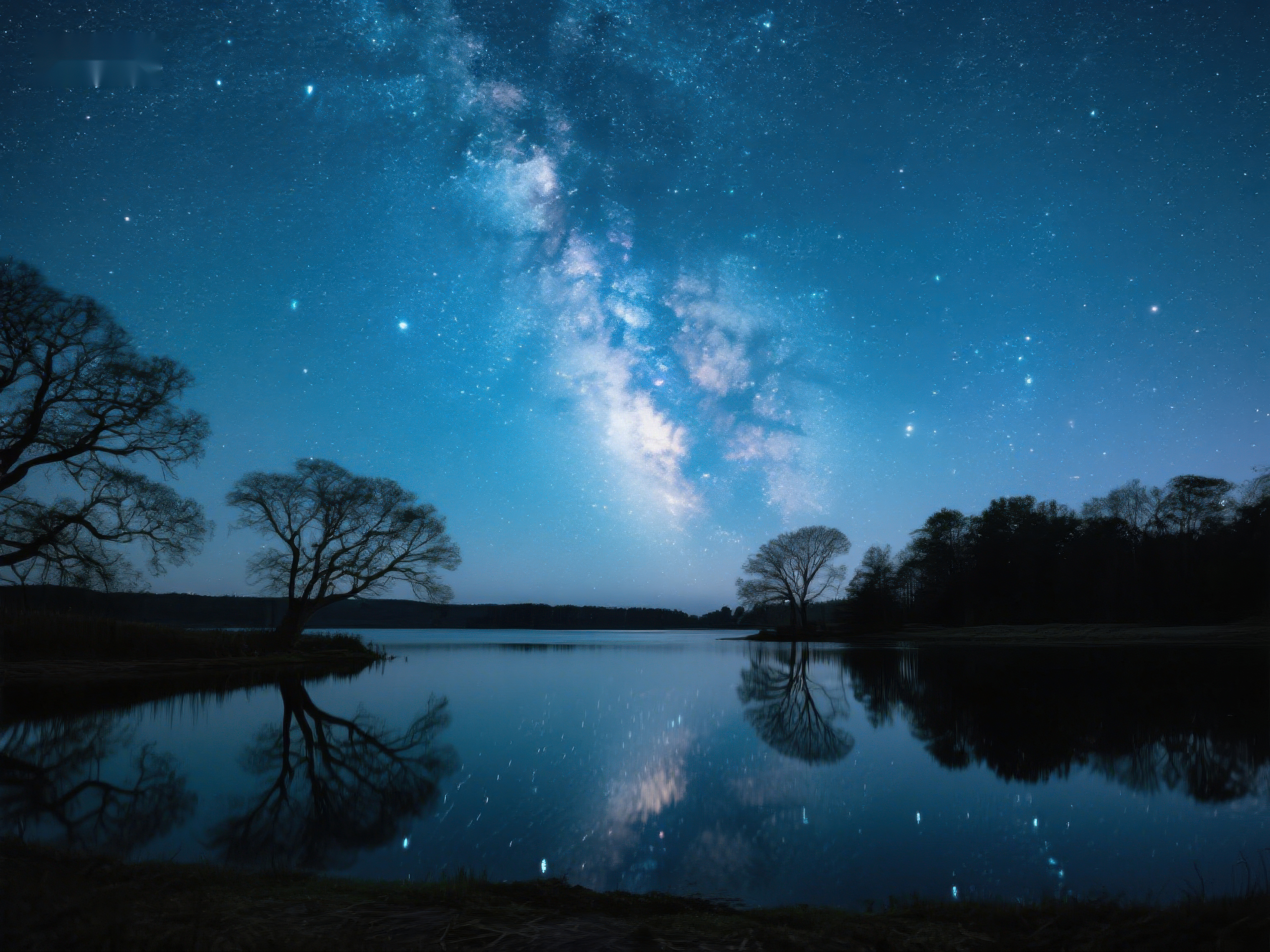 银河映照湖面夜空繁星点点素材
