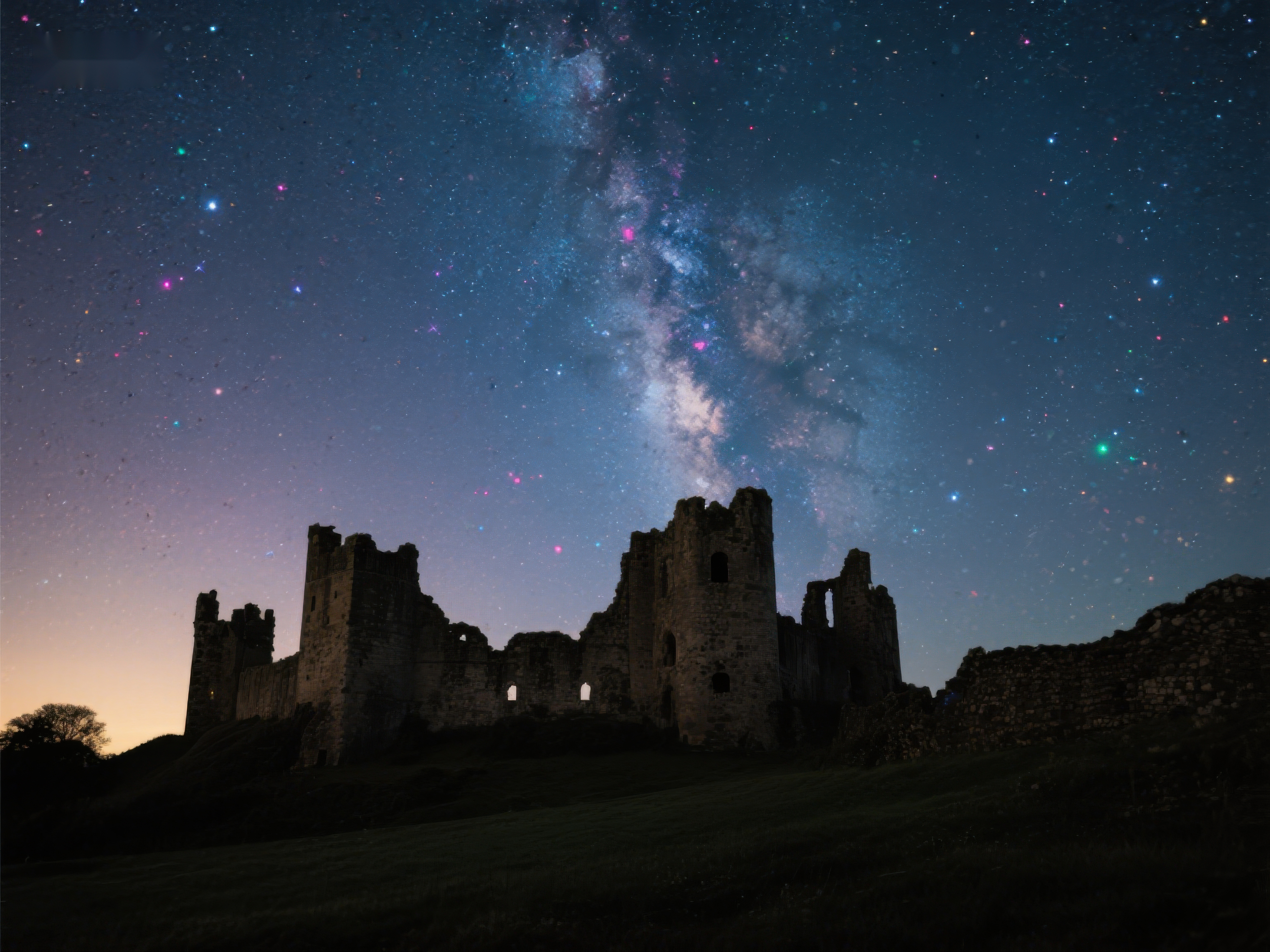 星空下的古老城堡遗迹素材
