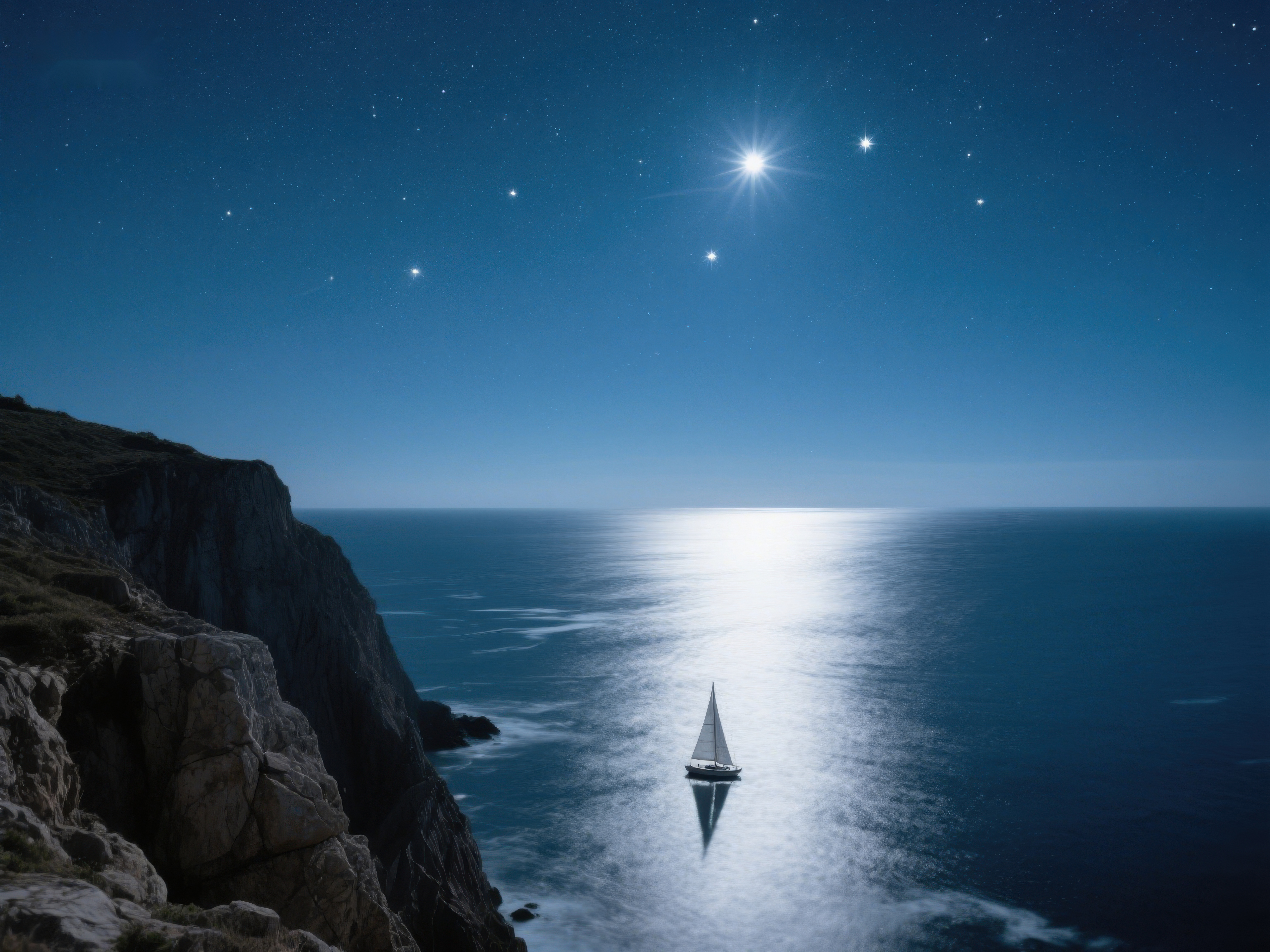 夜海孤帆星光璀璨素材
