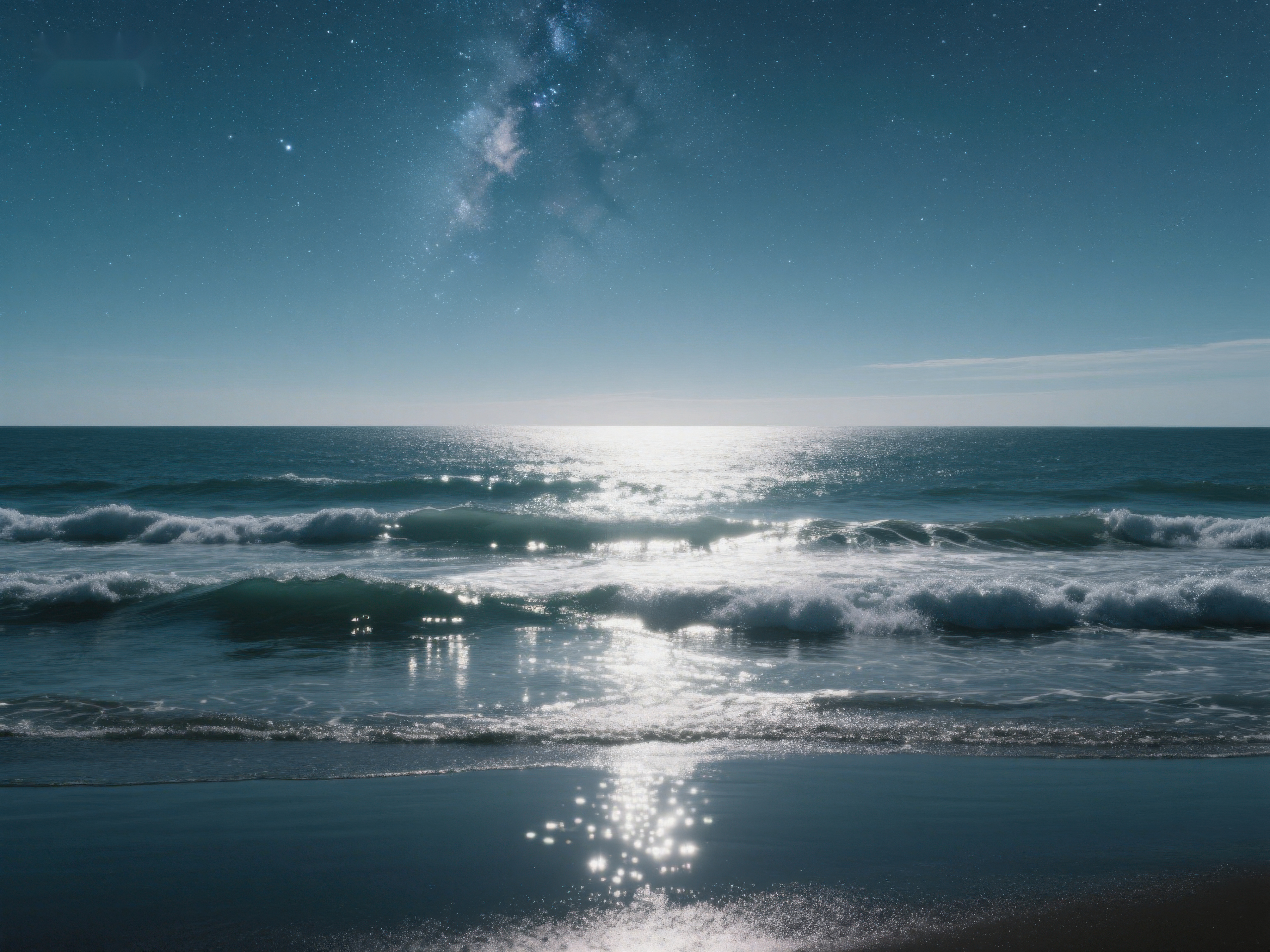 夜幕下的海浪与星光素材