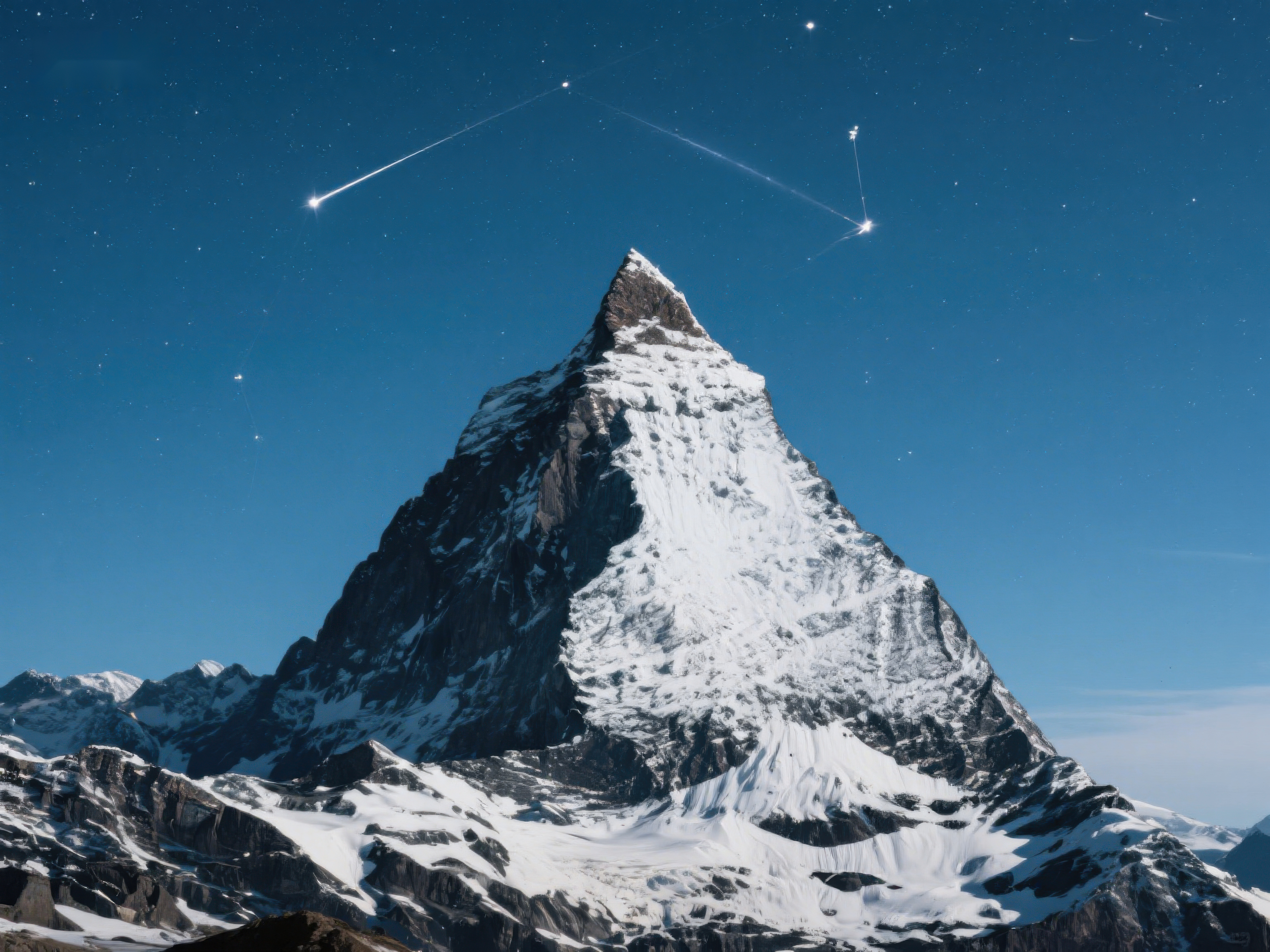 夜空流星划过雪山之巅素材