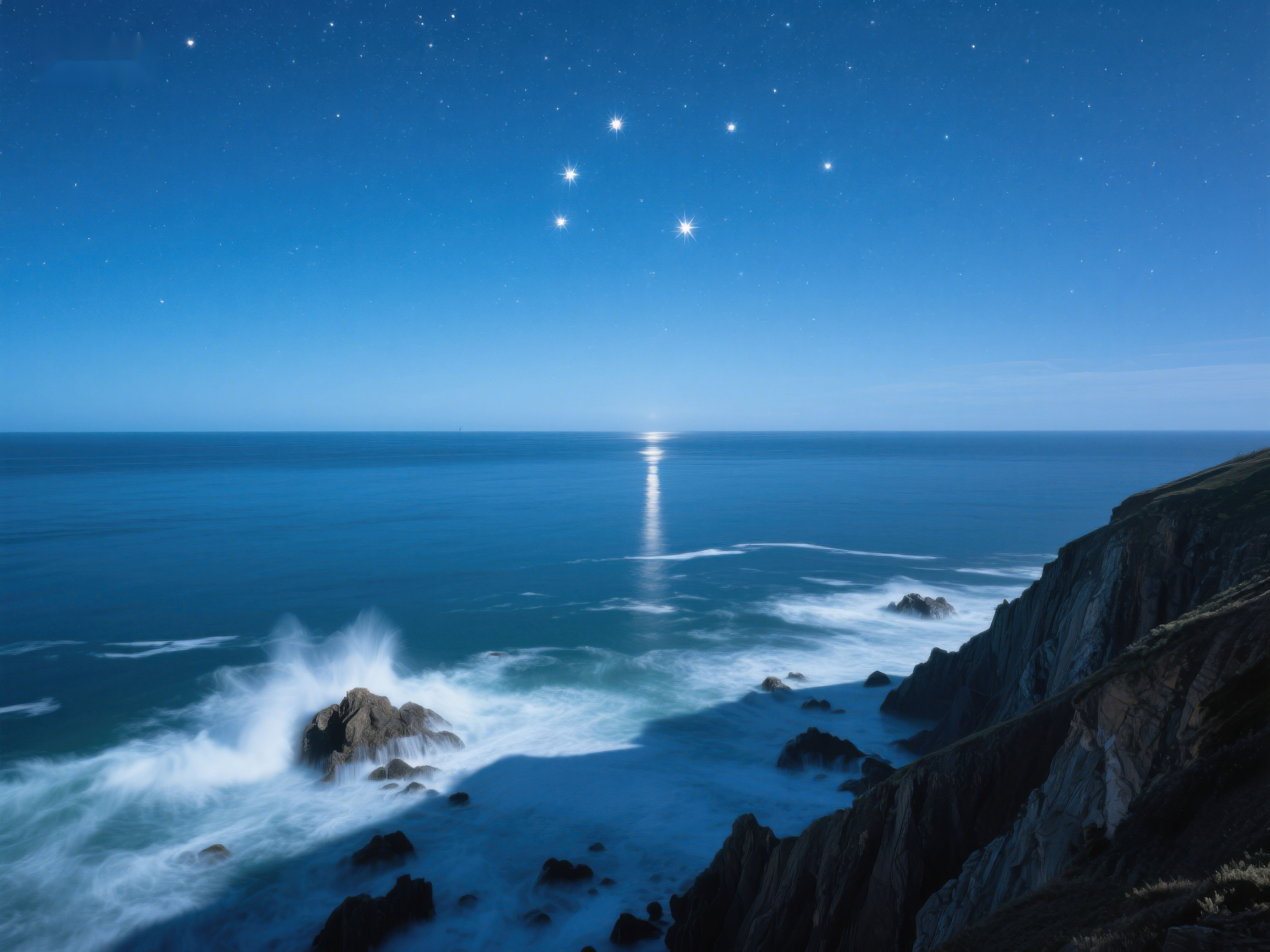夜空下的海岸风光素材