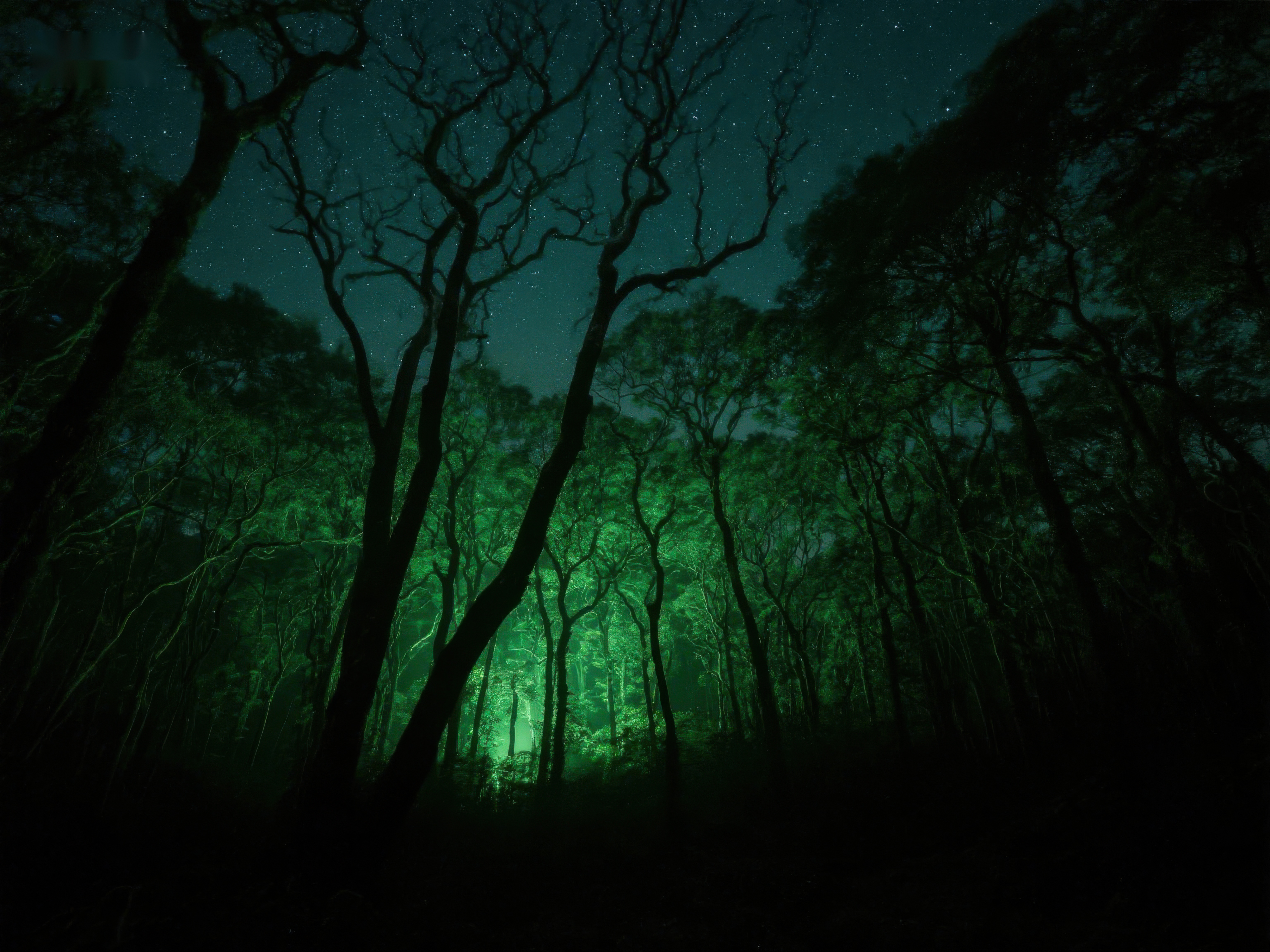 夜幕森林神秘绿光素材