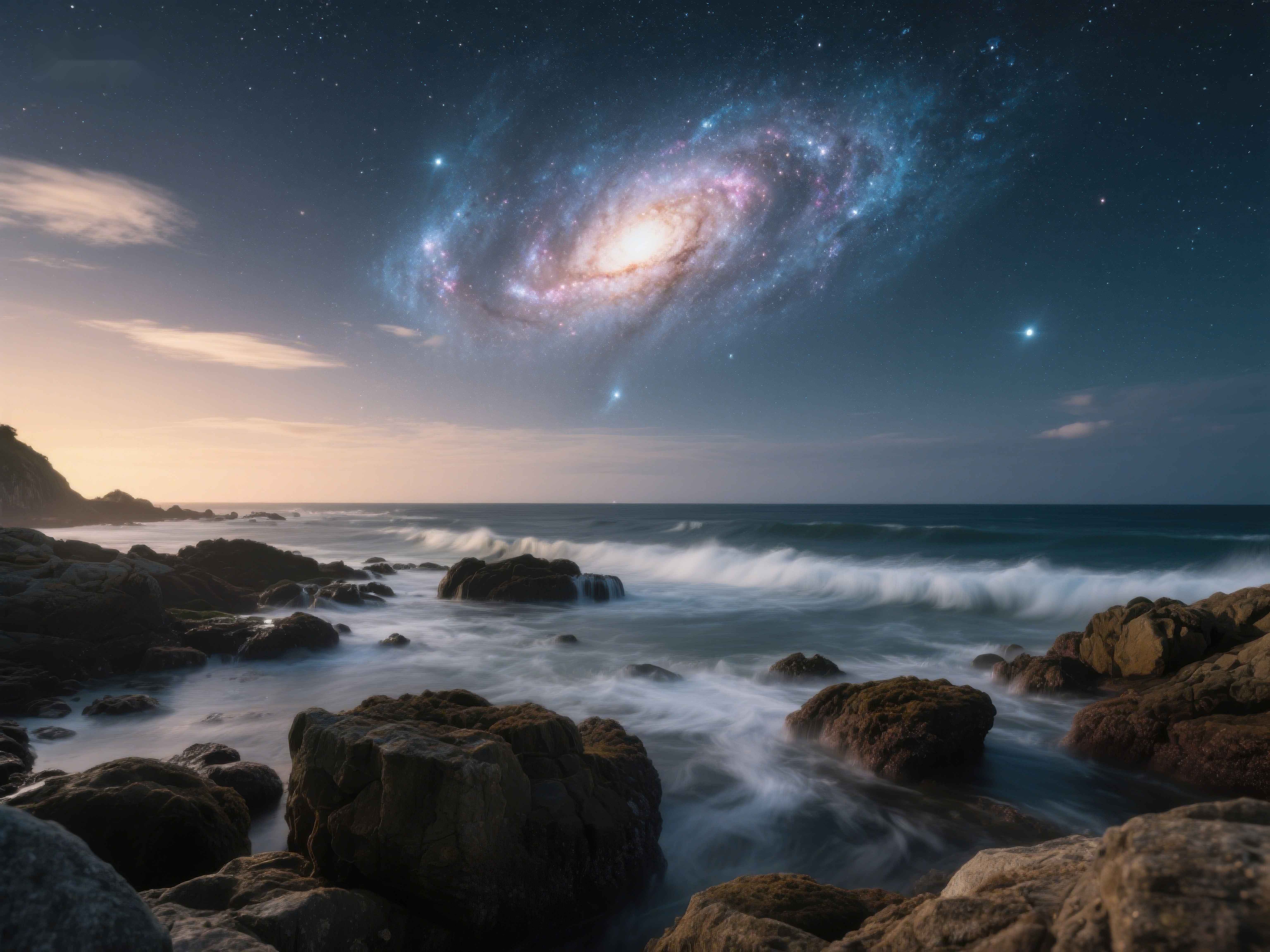 星河璀璨海浪拍岸素材