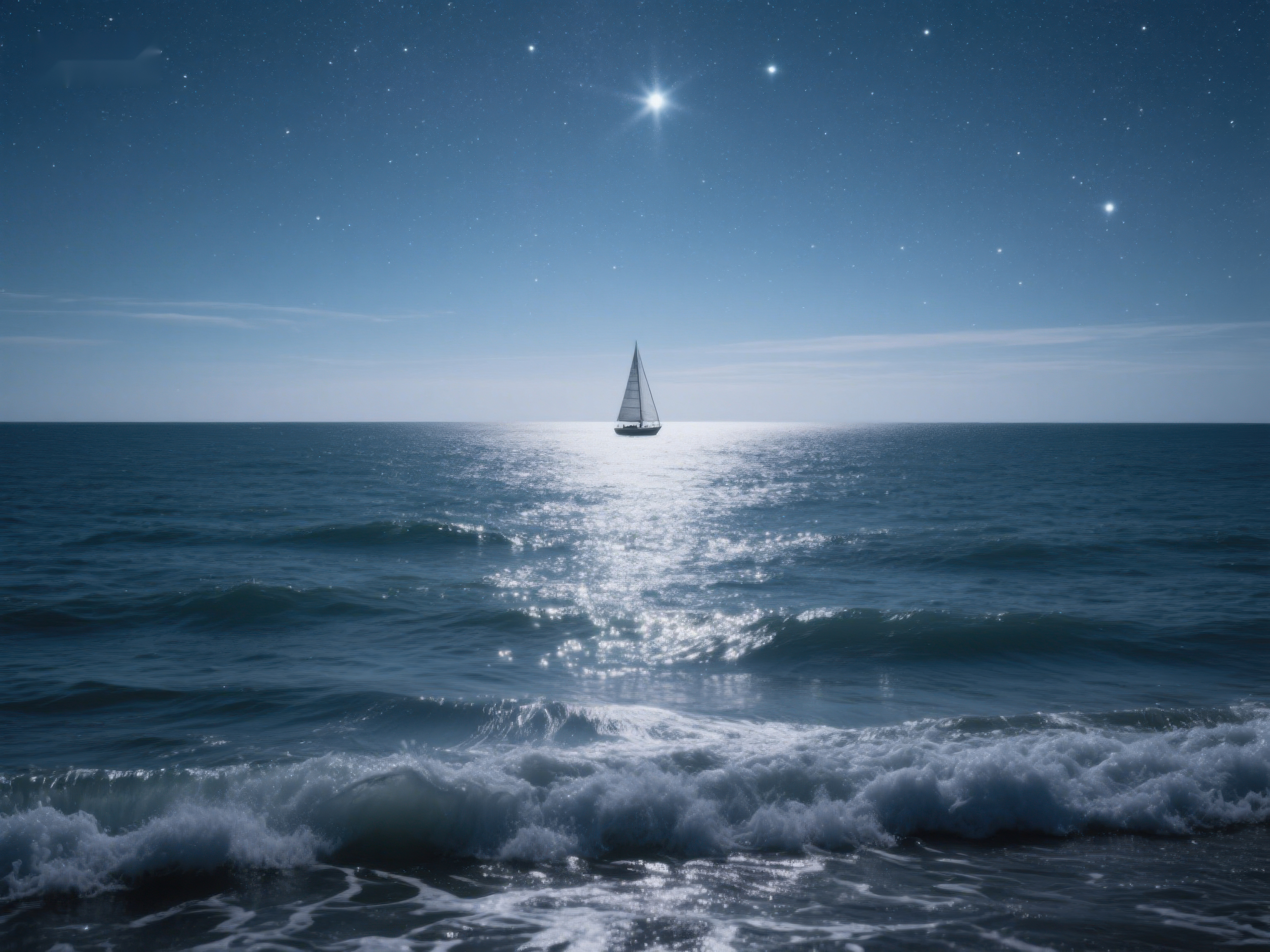 夜空下的帆船与海浪素材