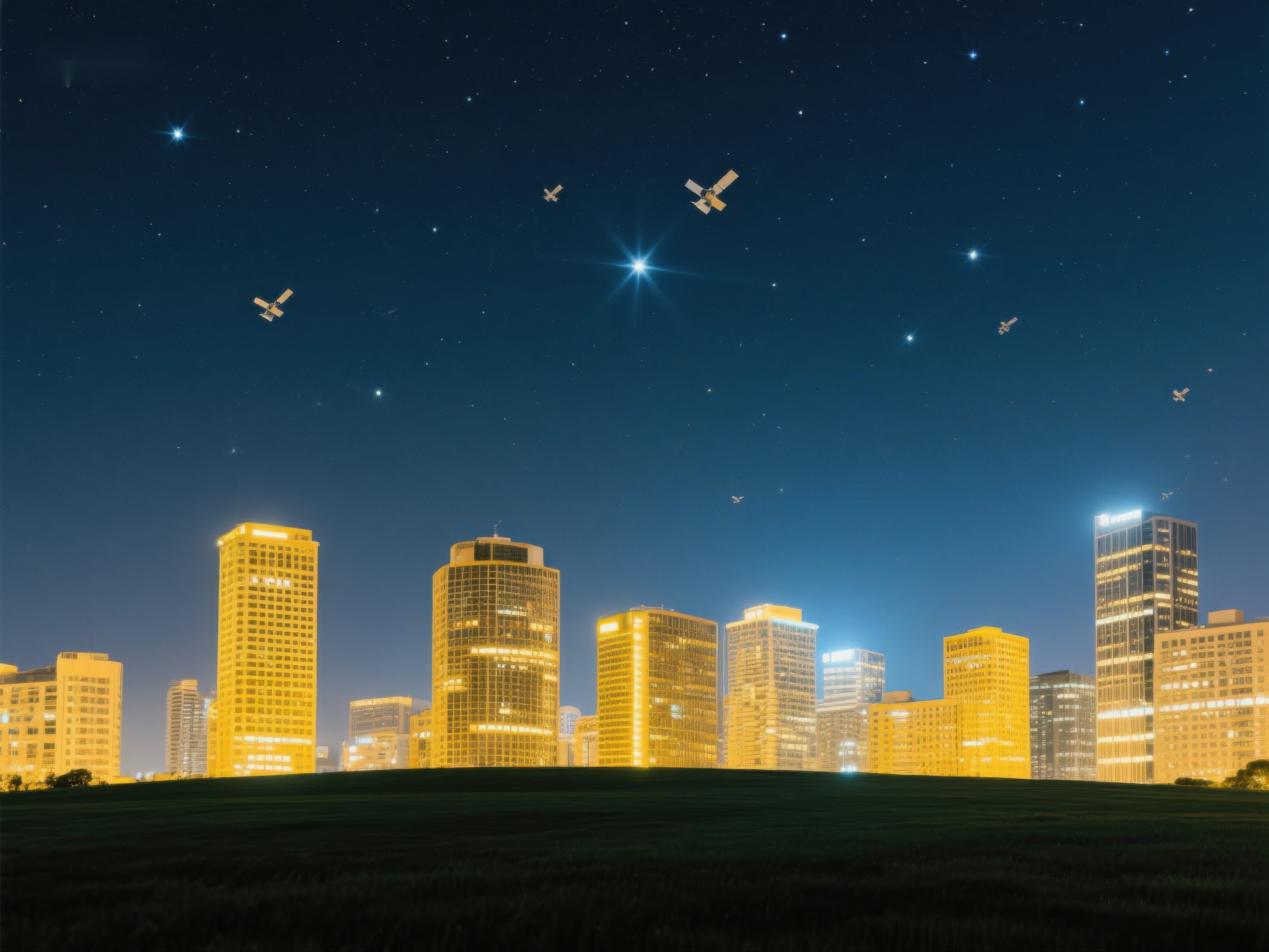 夜空下的城市与卫星素材