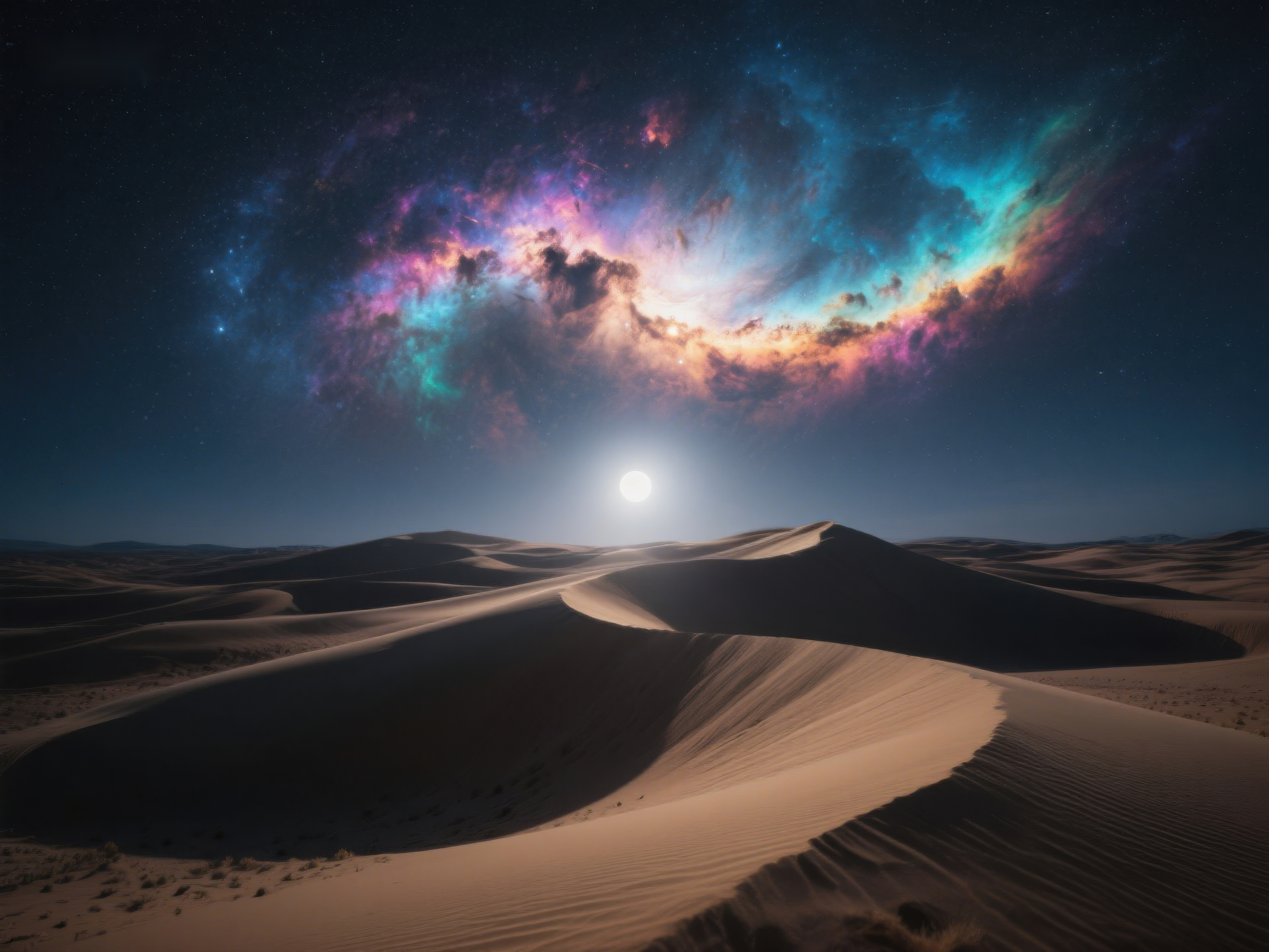 沙漠夜景与璀璨星云素材