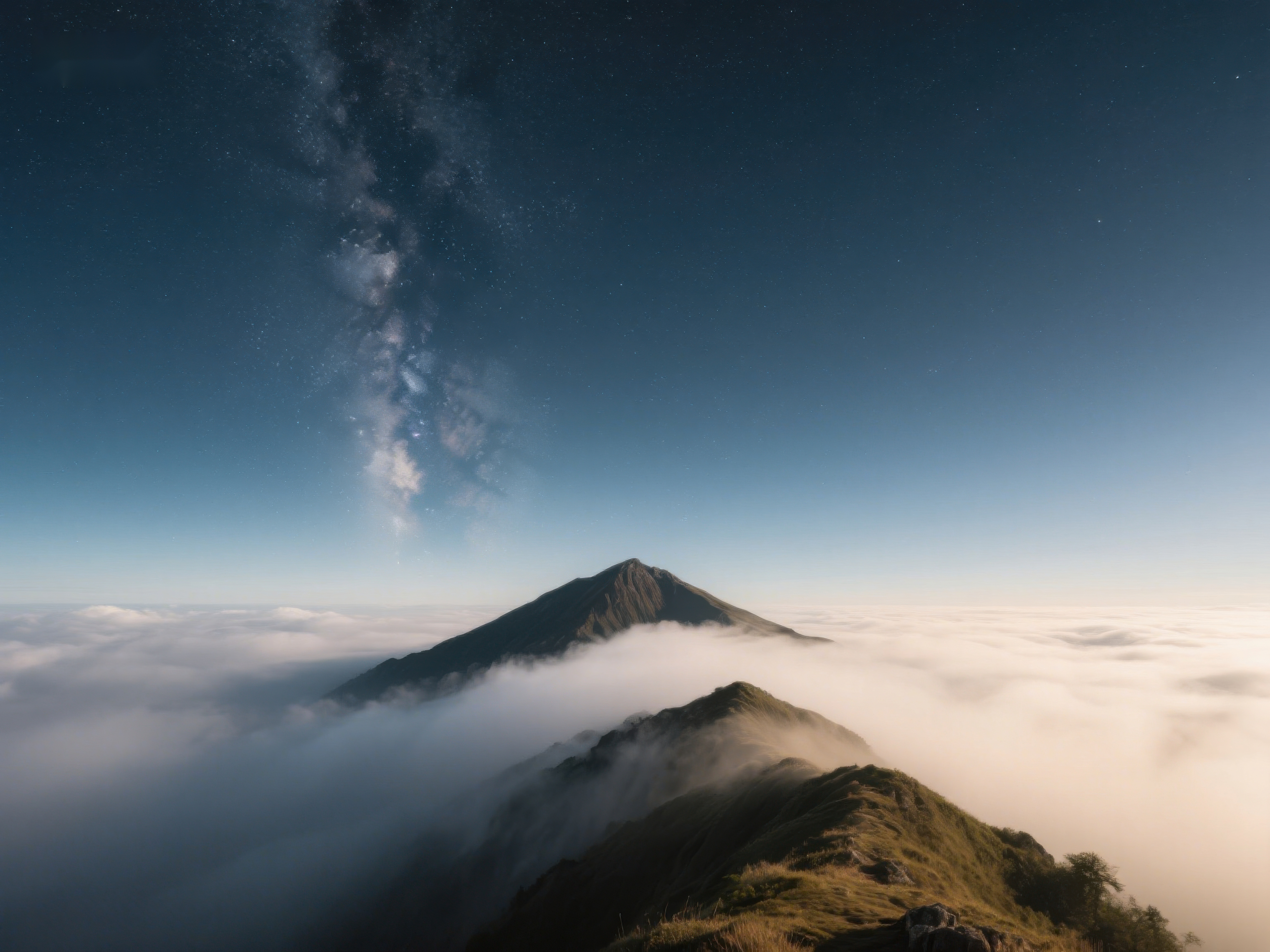 云海之上夜空星辰与山峰素材
