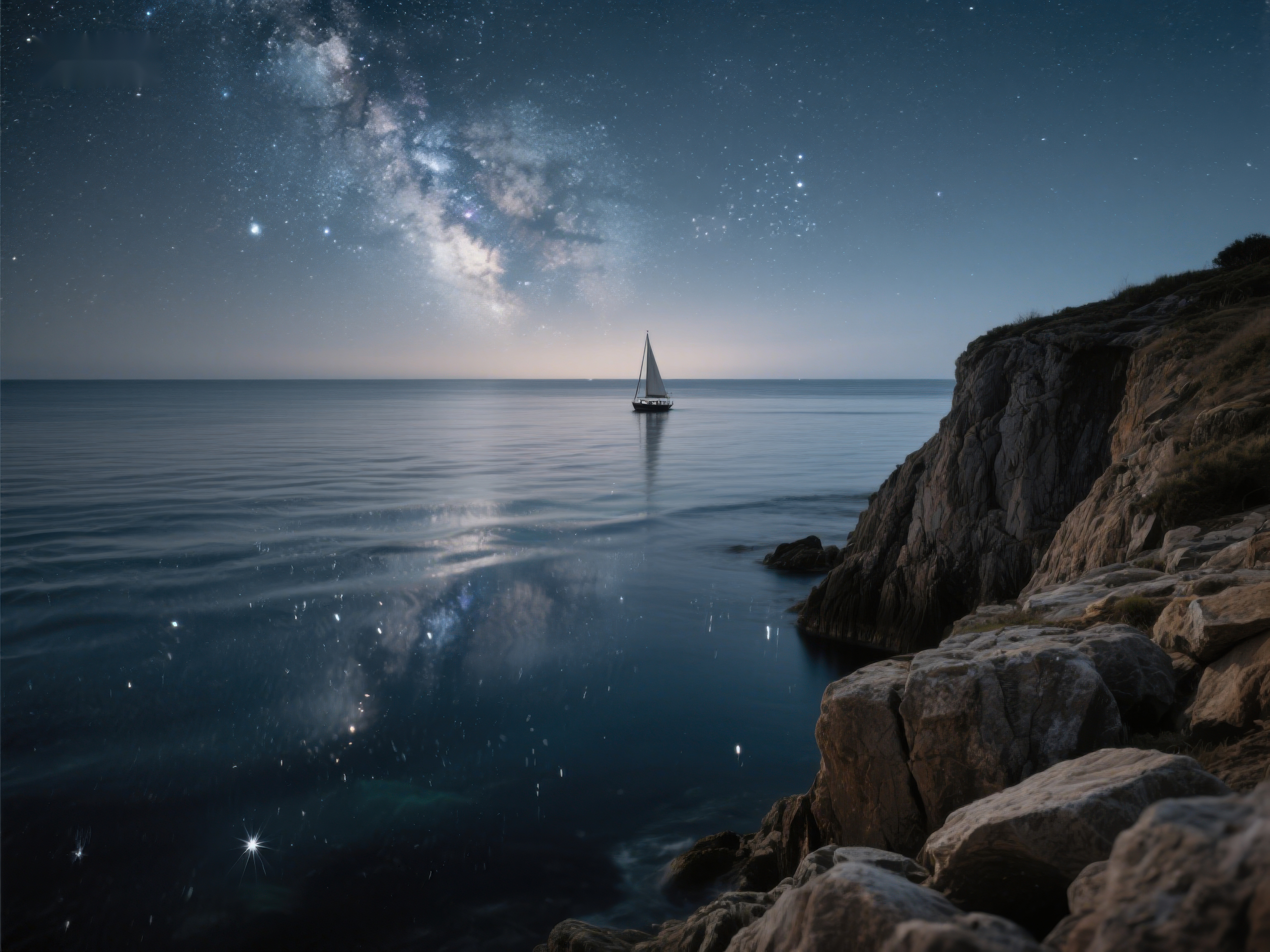 夜空下的帆船与海岸素材