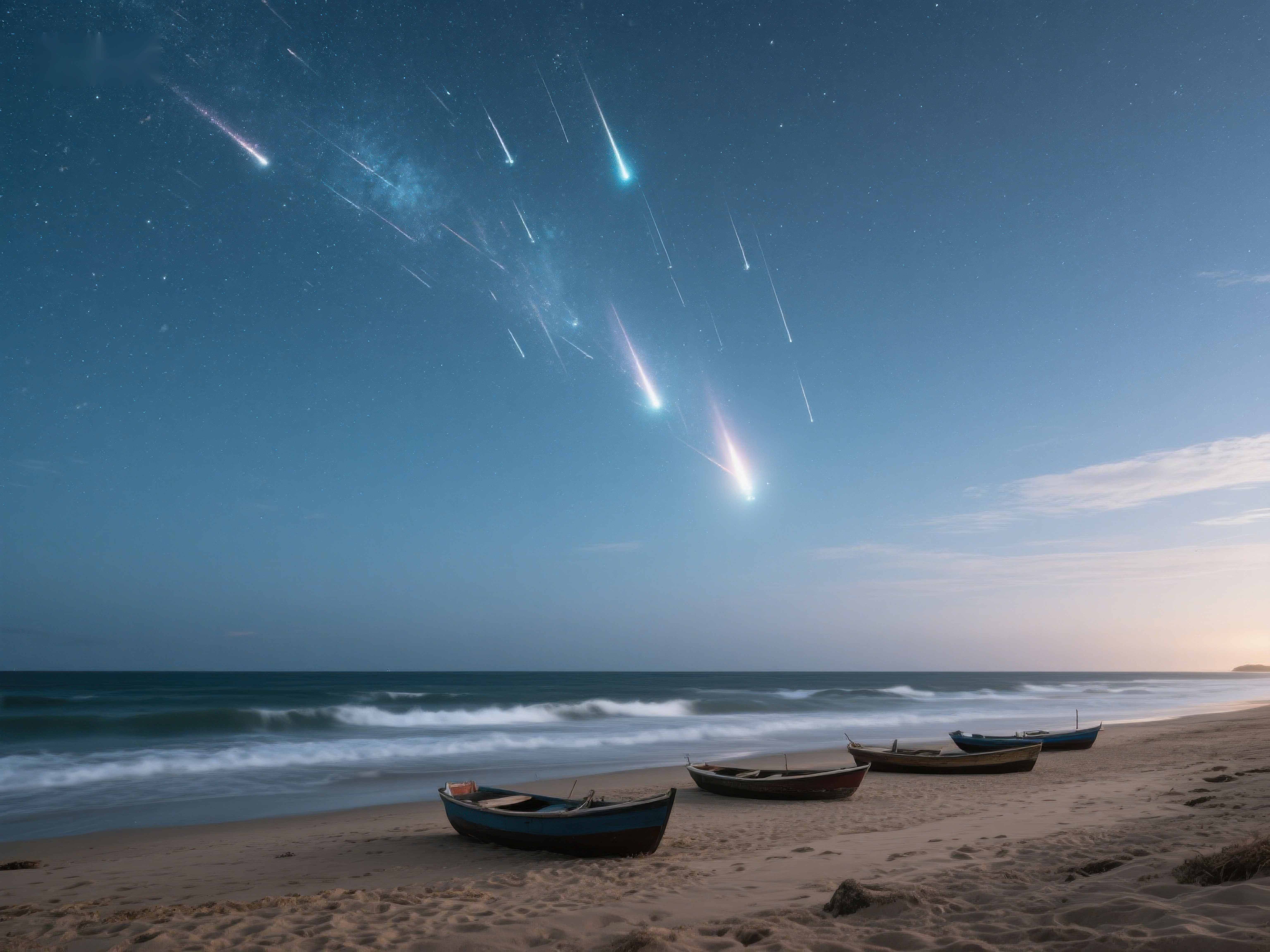 海滩夜景流星划过天际素材