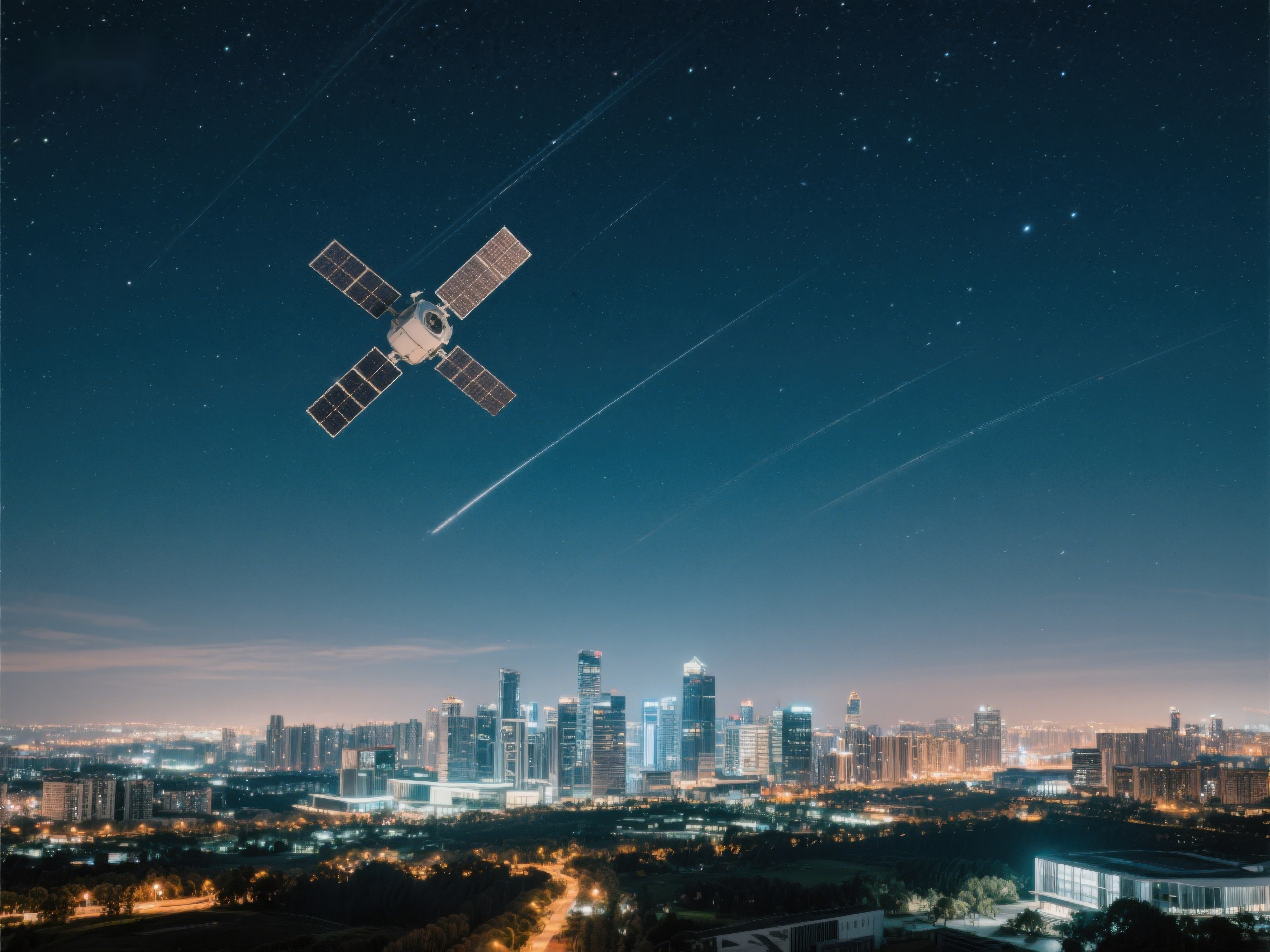 夜空卫星俯瞰城市素材