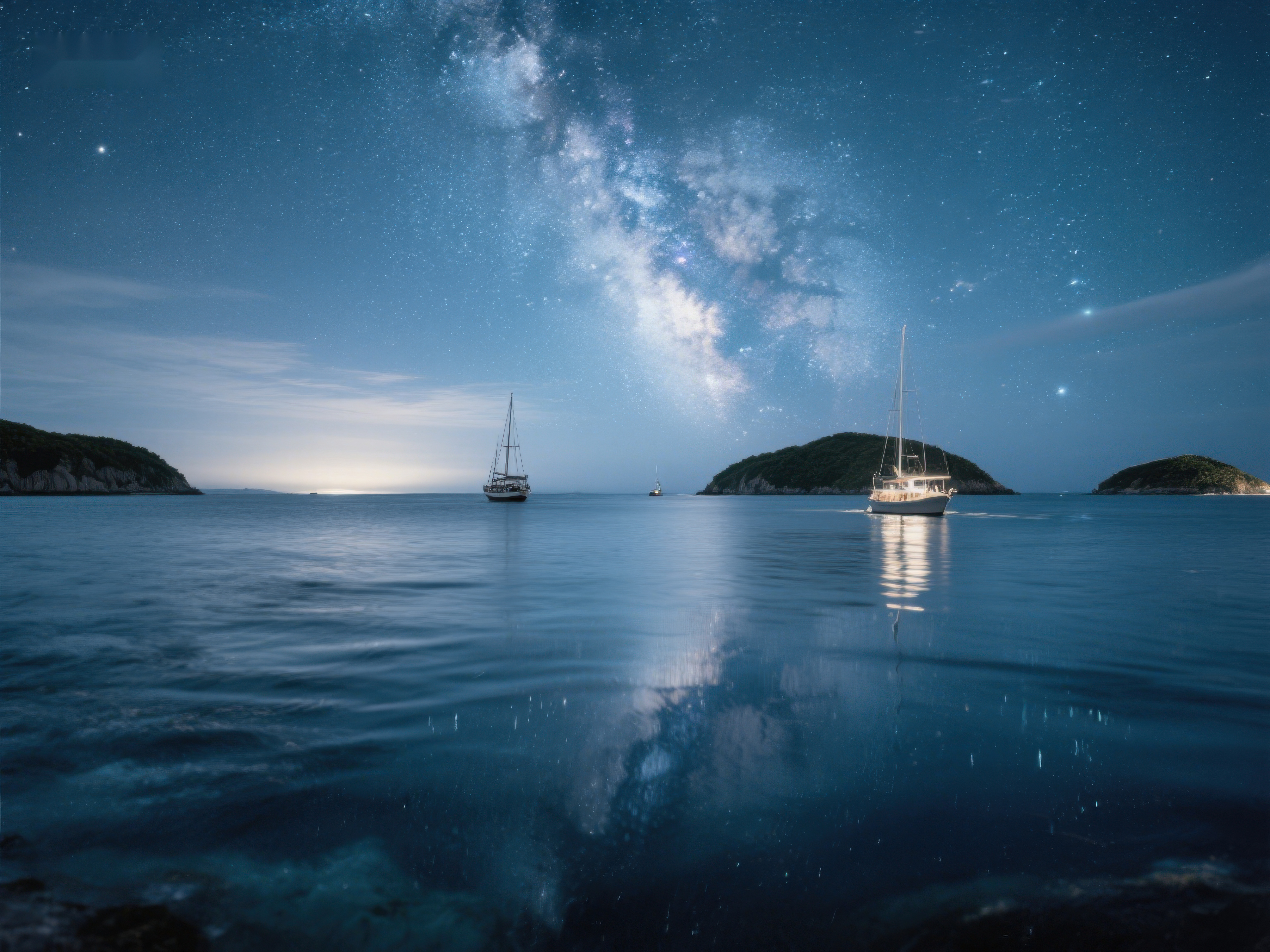 夜空下的宁静海港素材