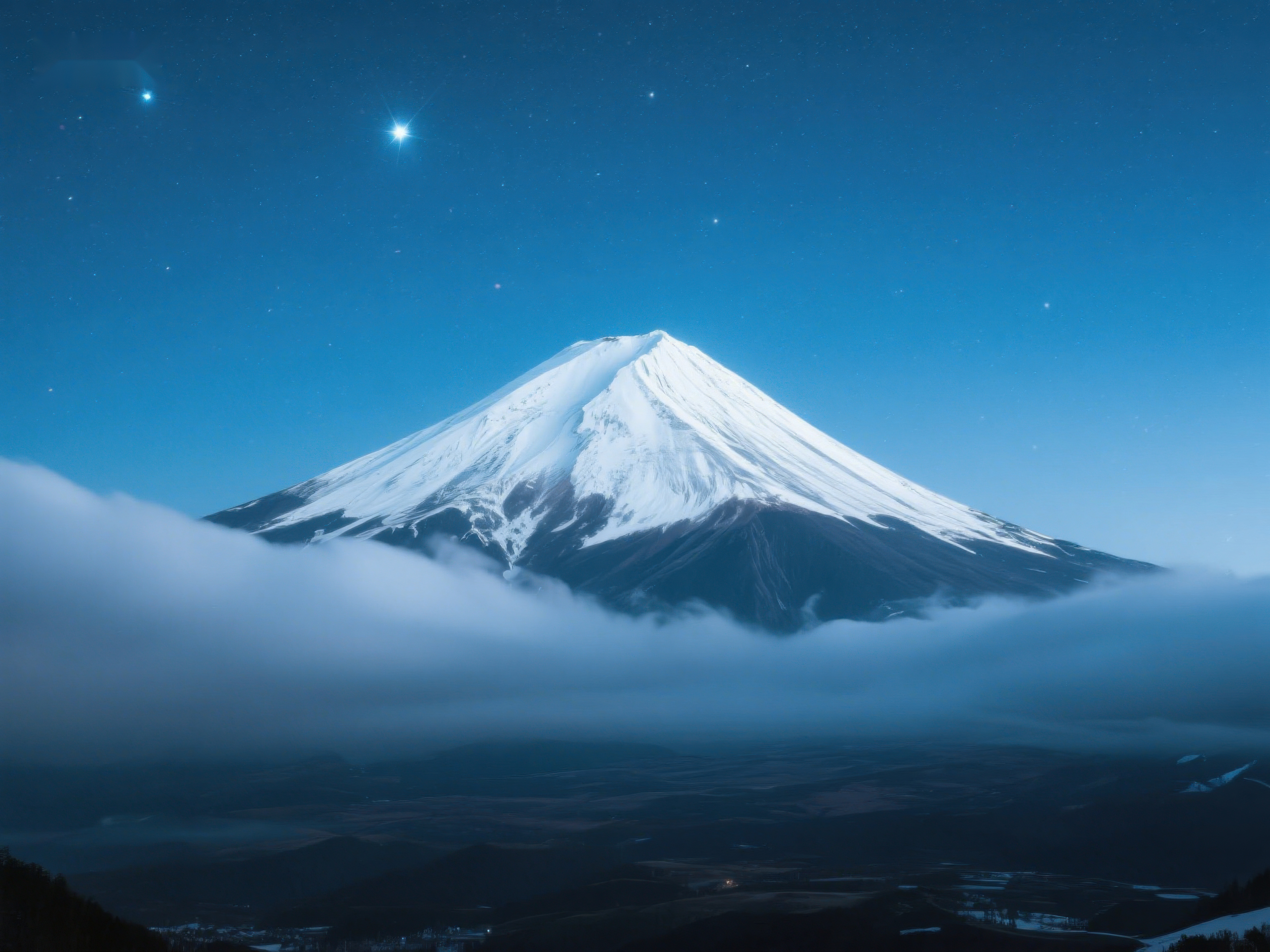 夜幕下的雪山与云海素材