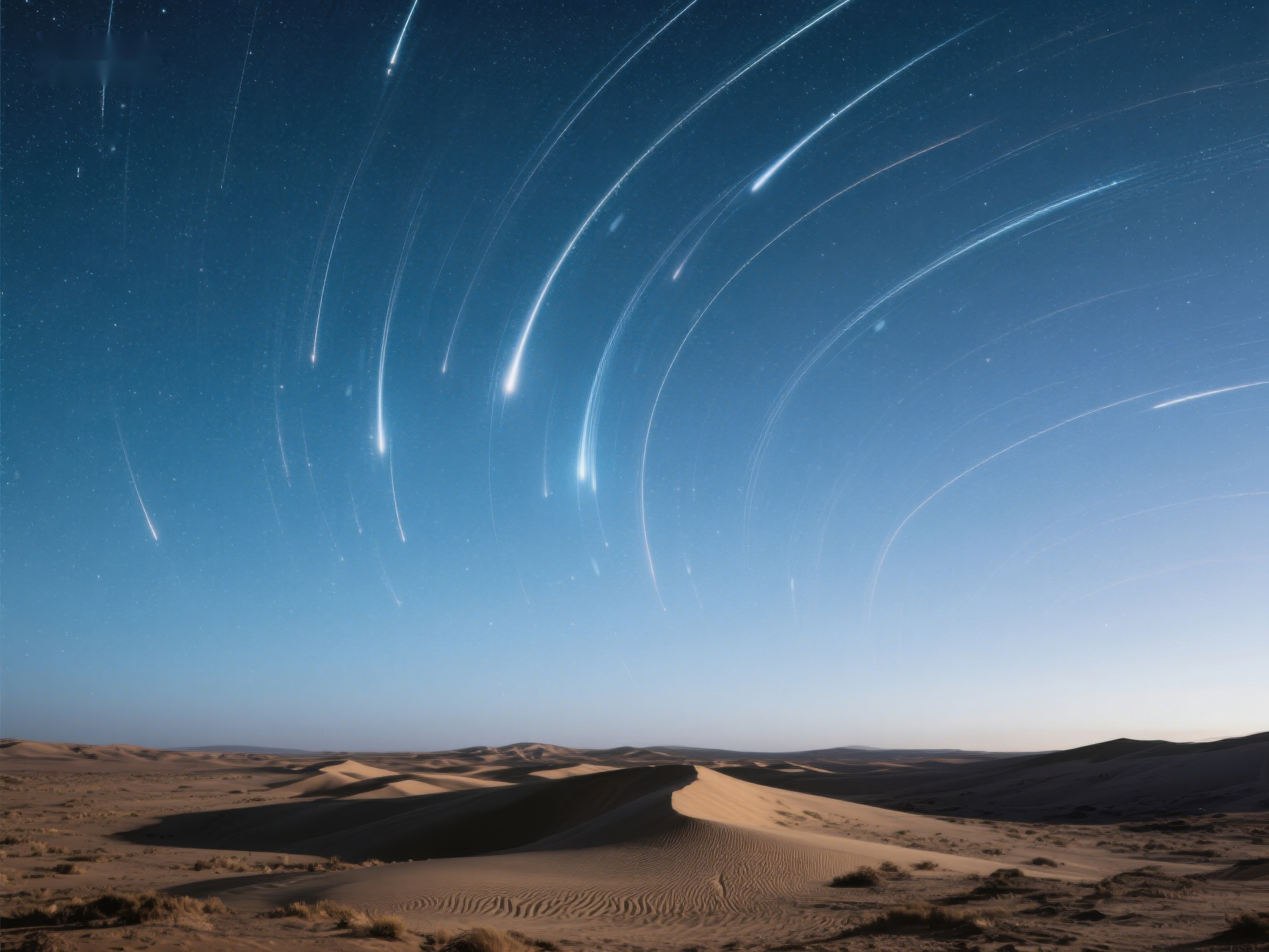 沙漠夜空下的流星轨迹素材