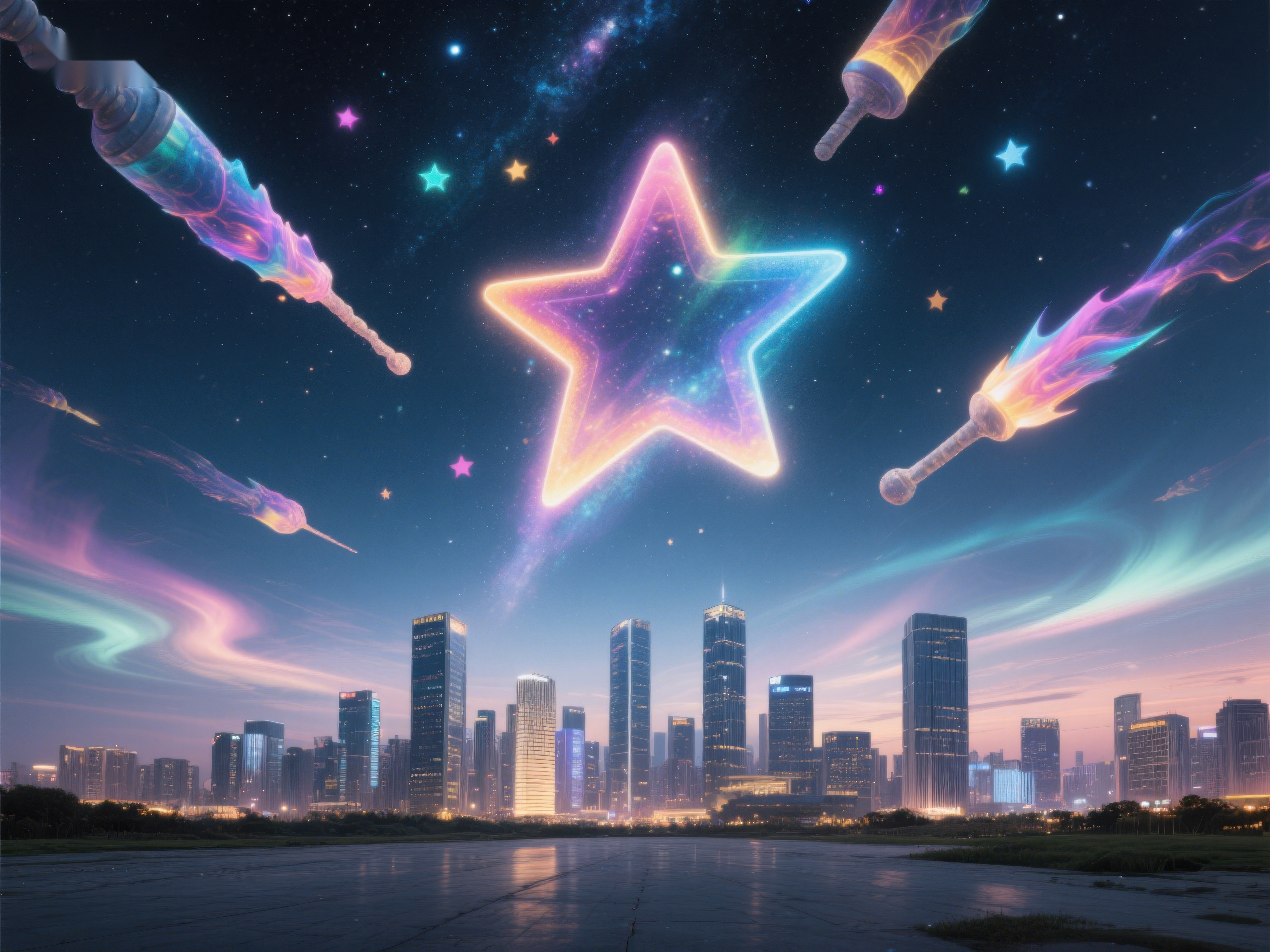 璀璨星空下的城市夜景素材