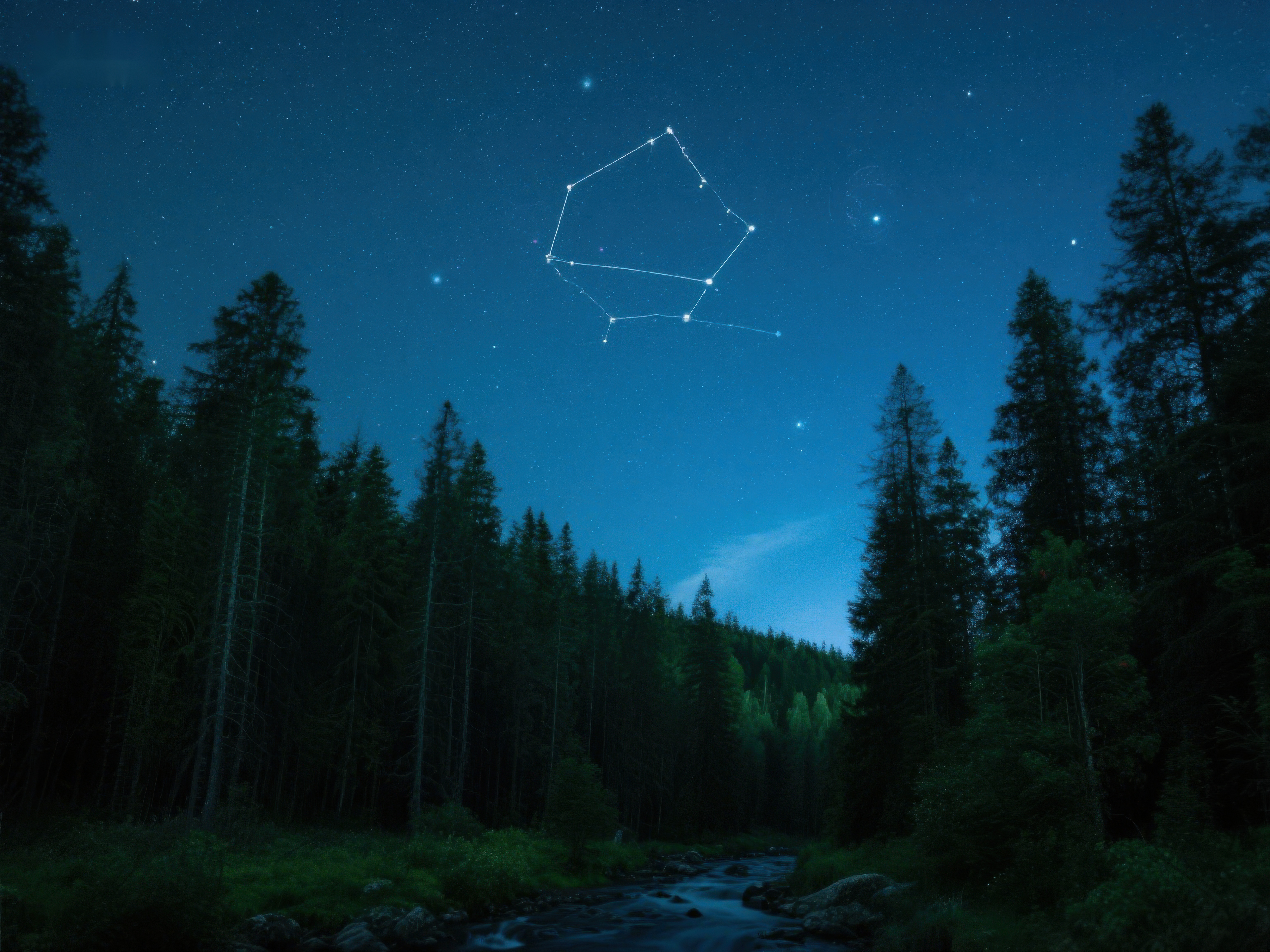 夜空下的森林与星座素材