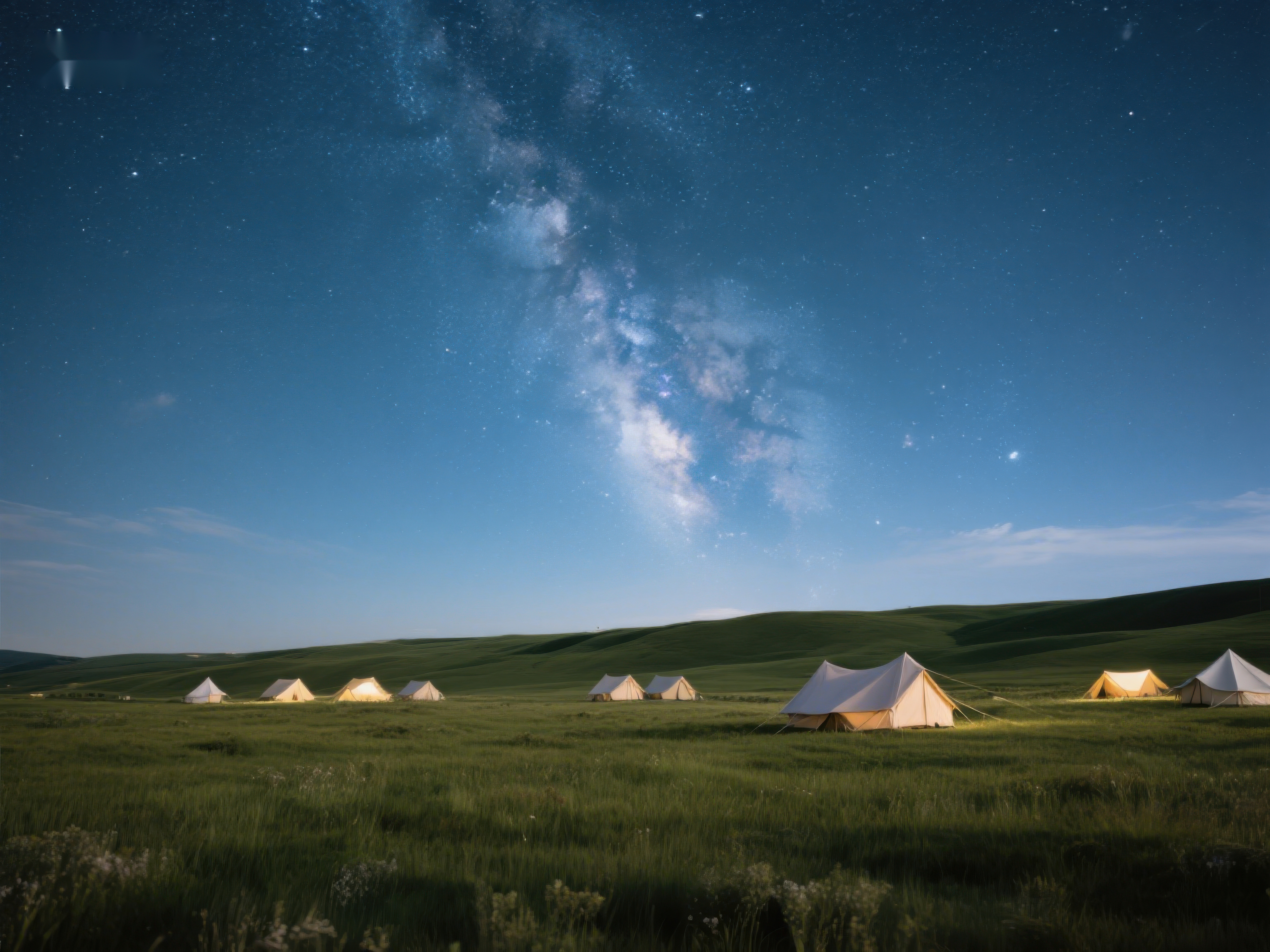 星空下的草原帐篷营地素材