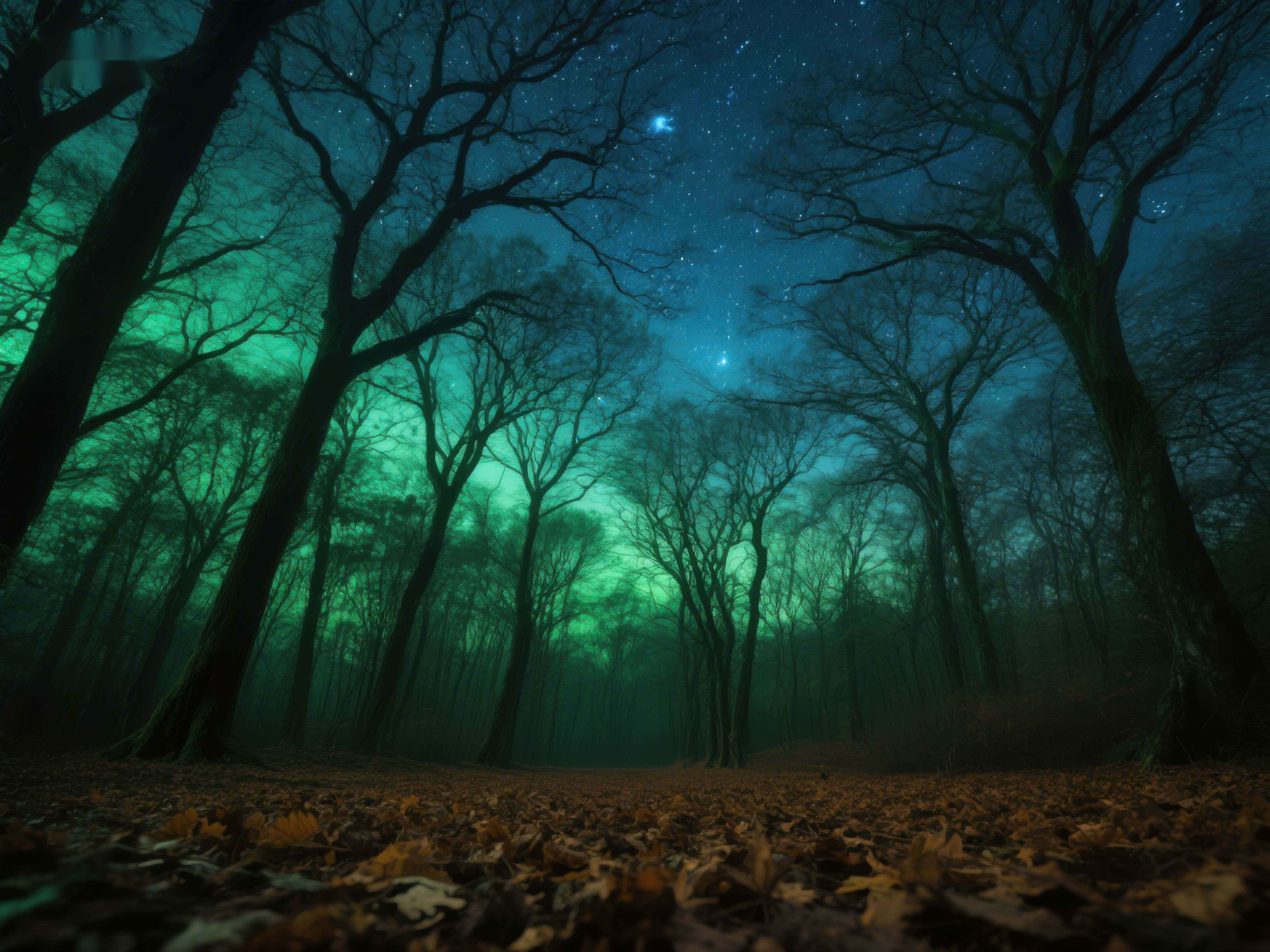 夜幕森林星光与极光交织素材