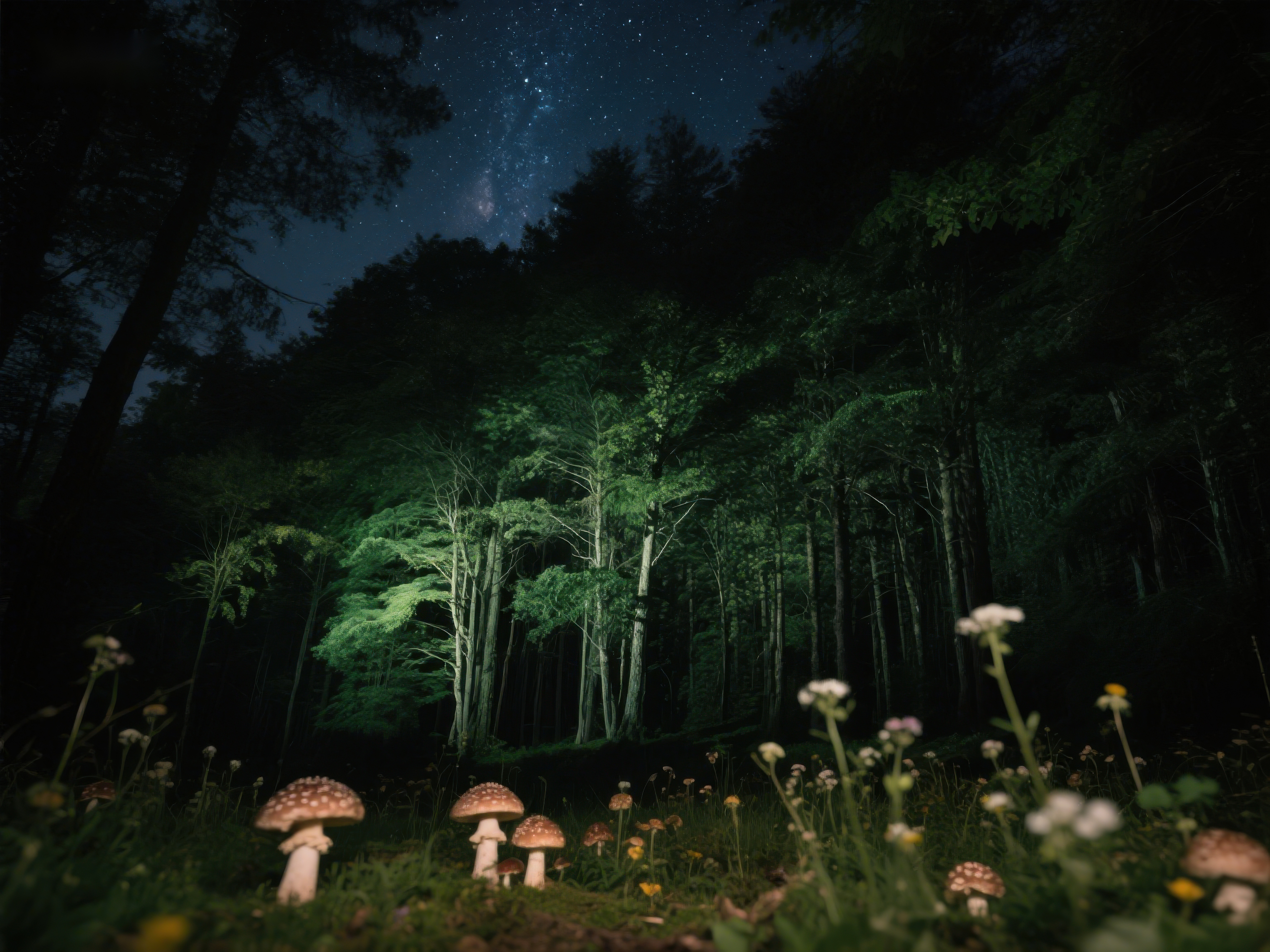 夜空下的森林蘑菇素材