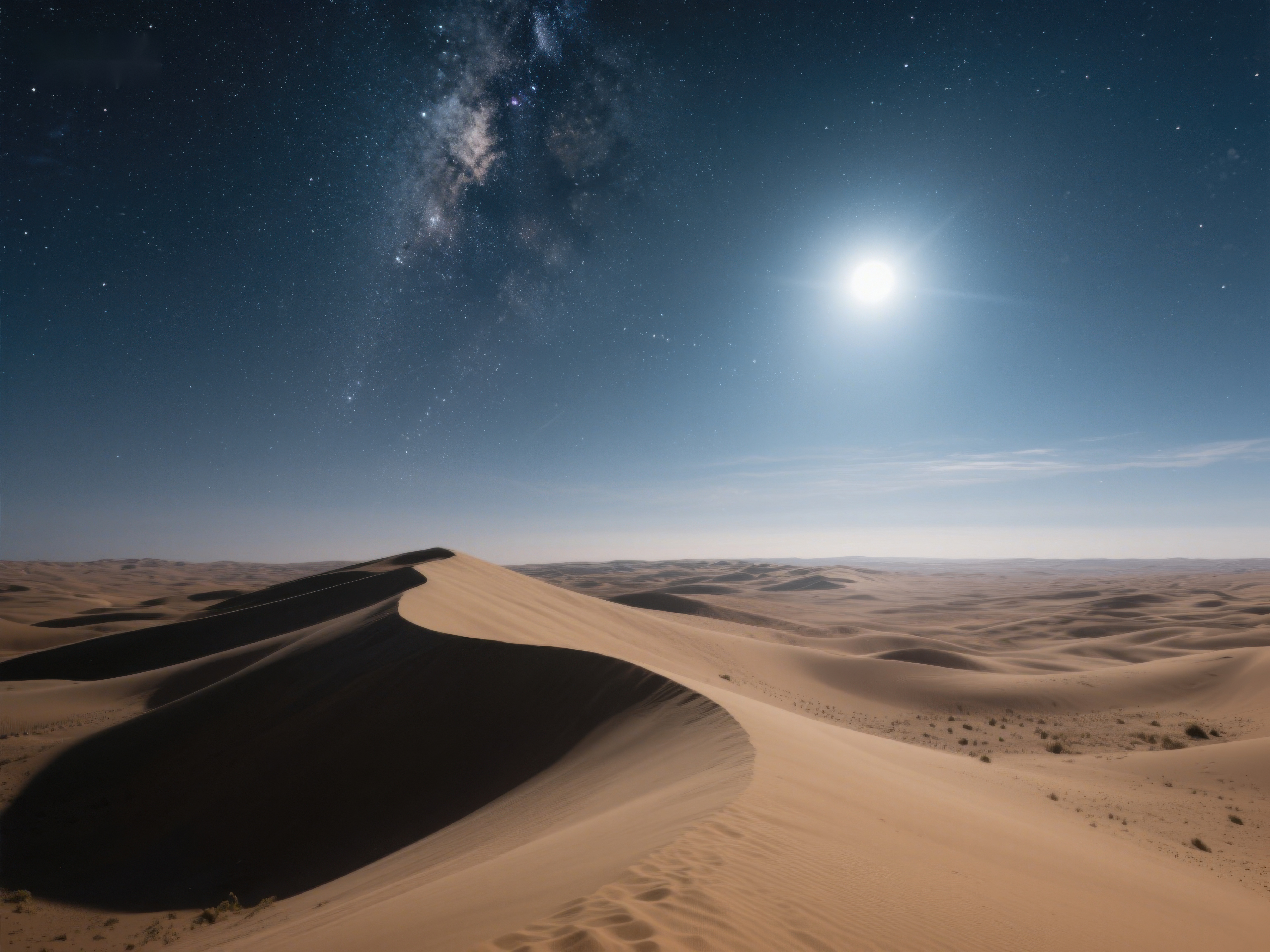 沙漠夜景星空与月光下的沙丘素材