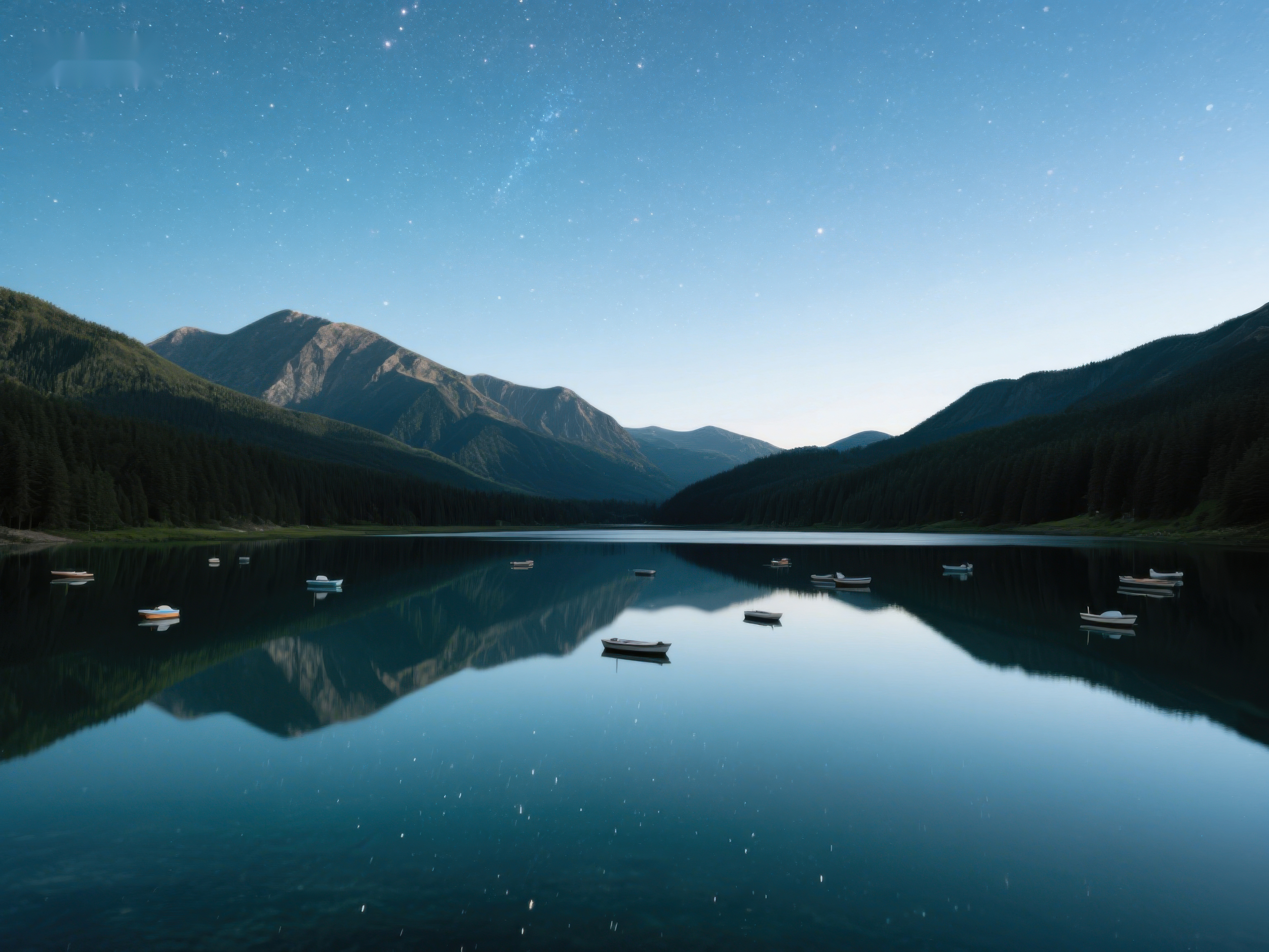 夜幕下的宁静湖面与群山倒影素材