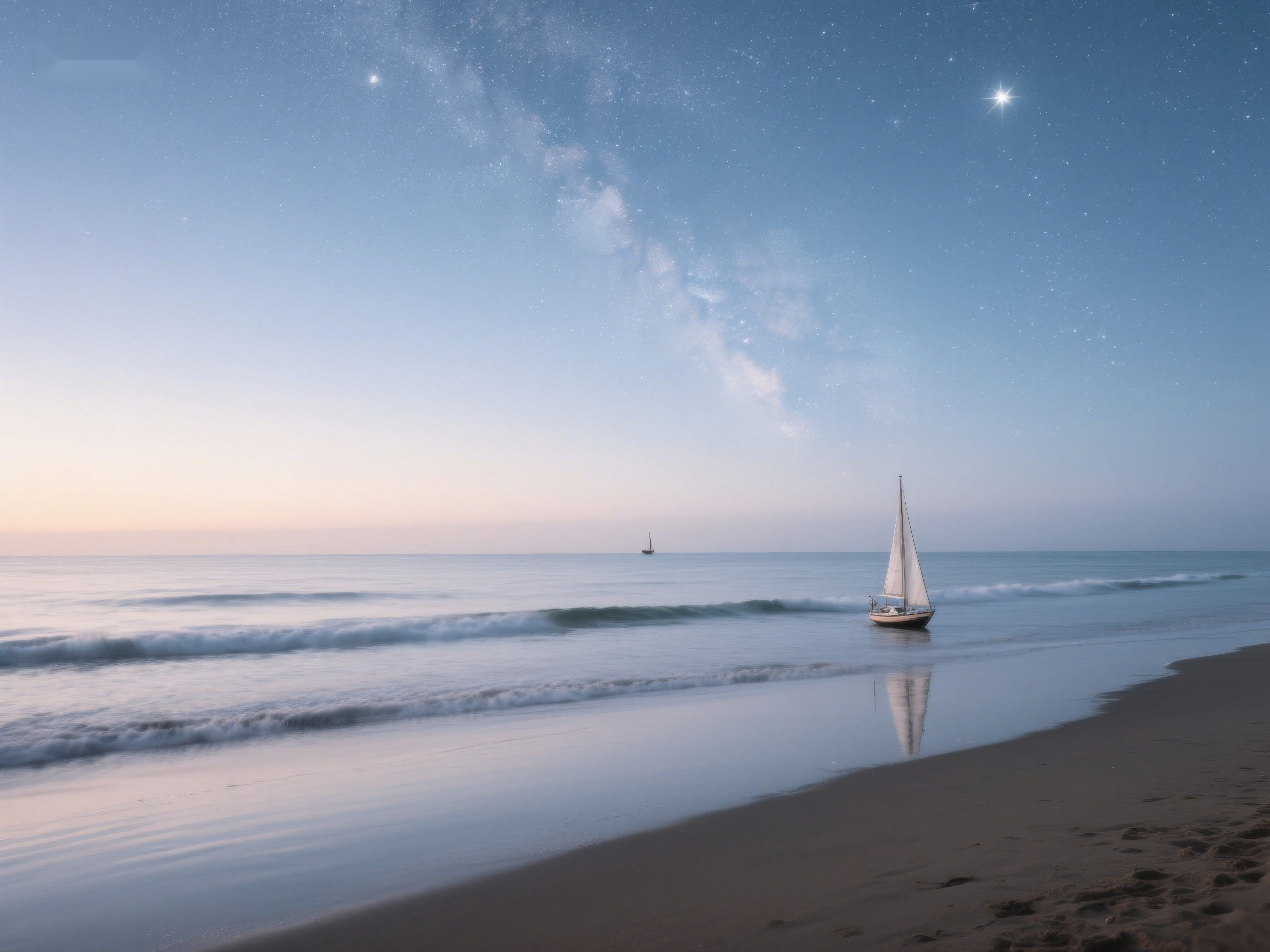 夜空下的海滩与帆船素材