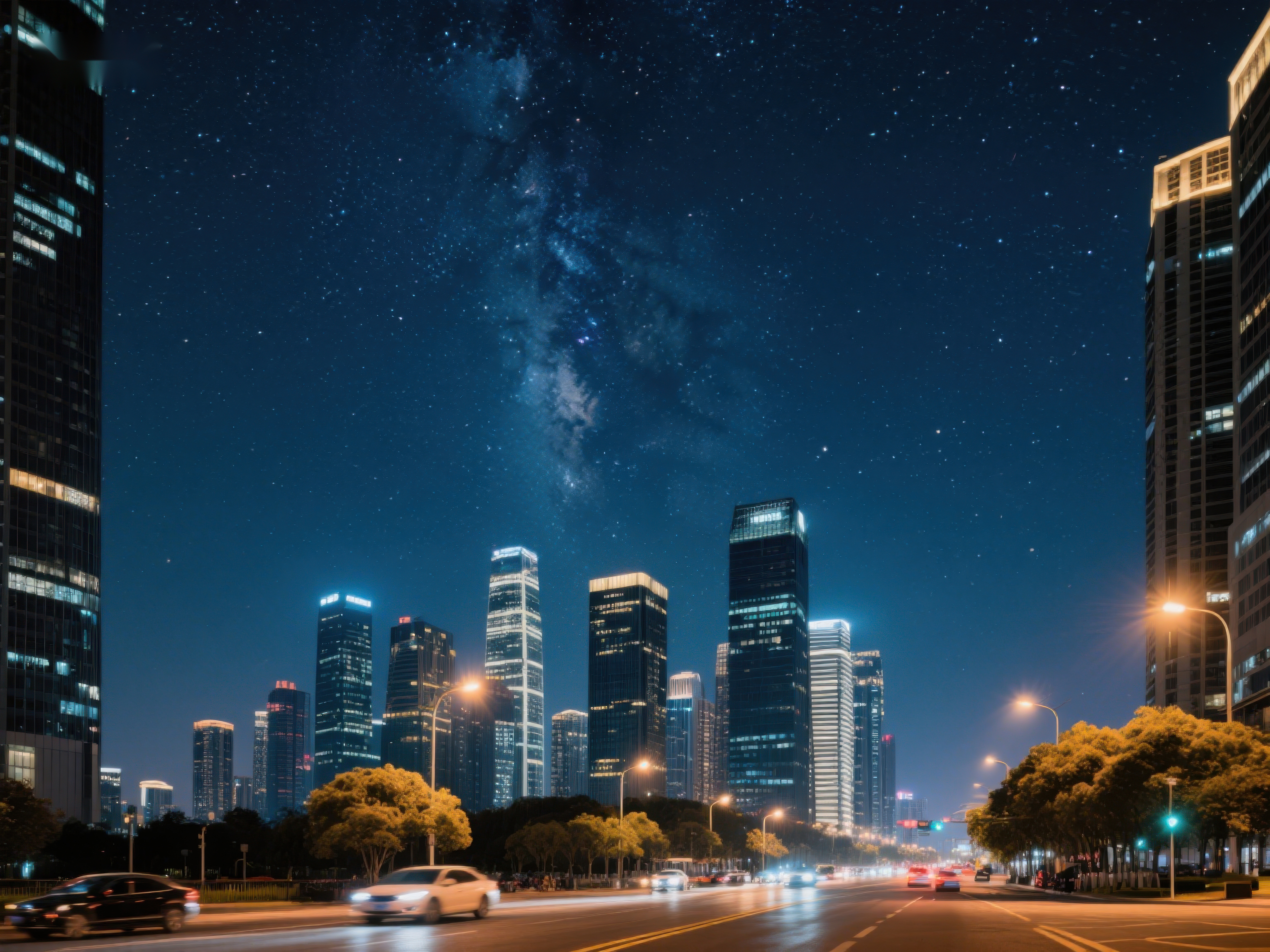 夜空下的城市街景素材