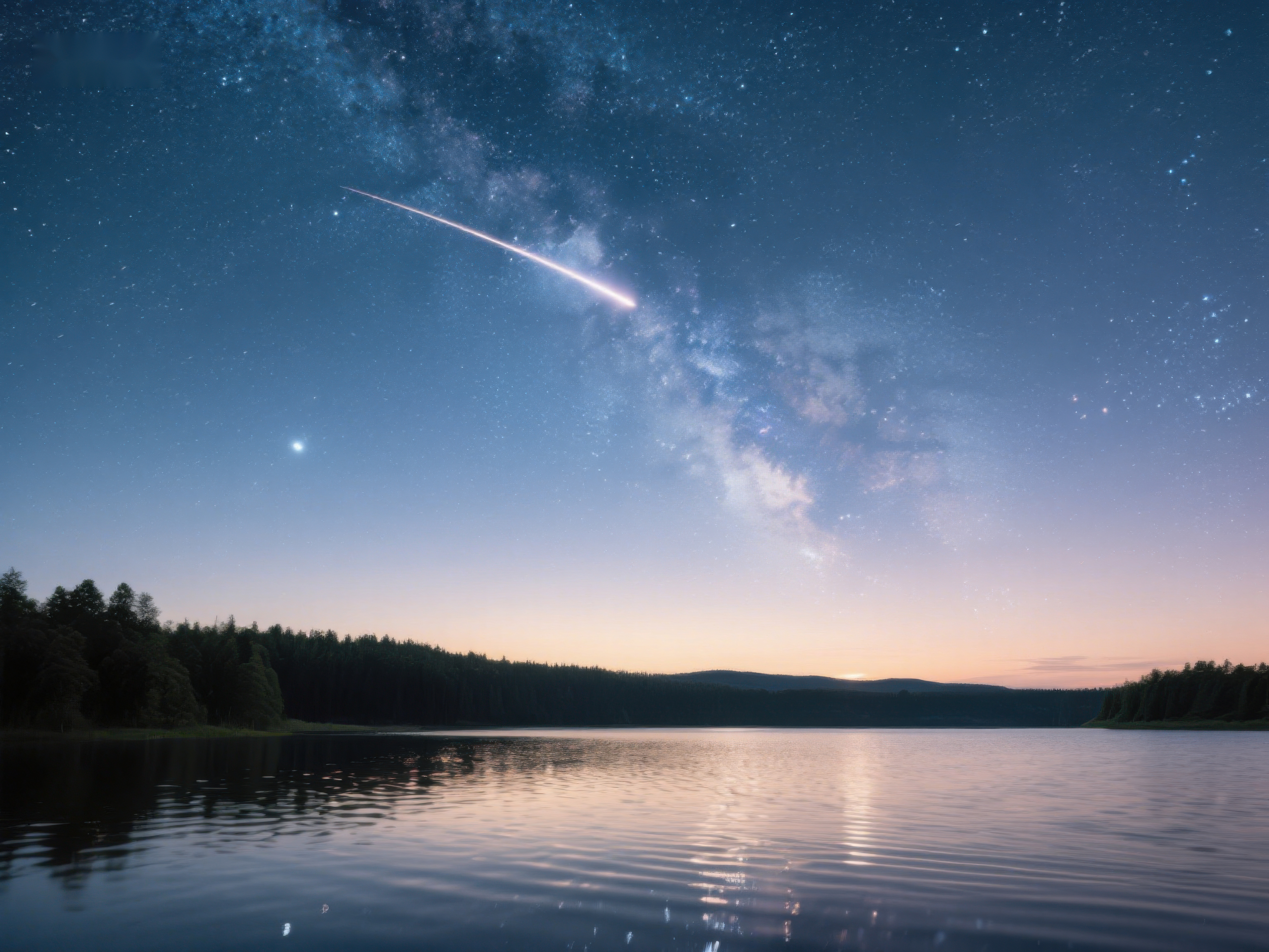夜空流星划过湖面素材