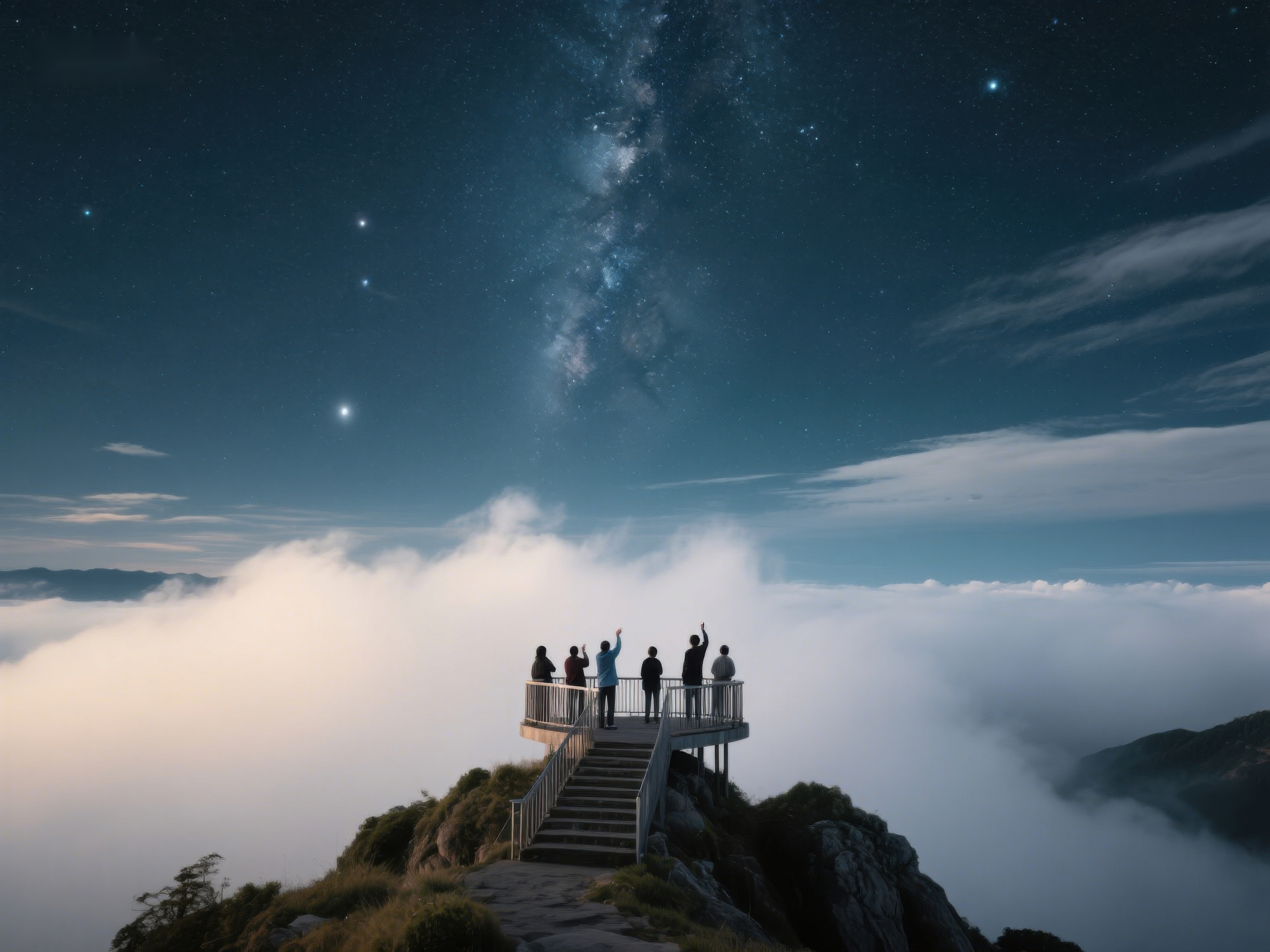 山顶观星台上的夜空与云海素材