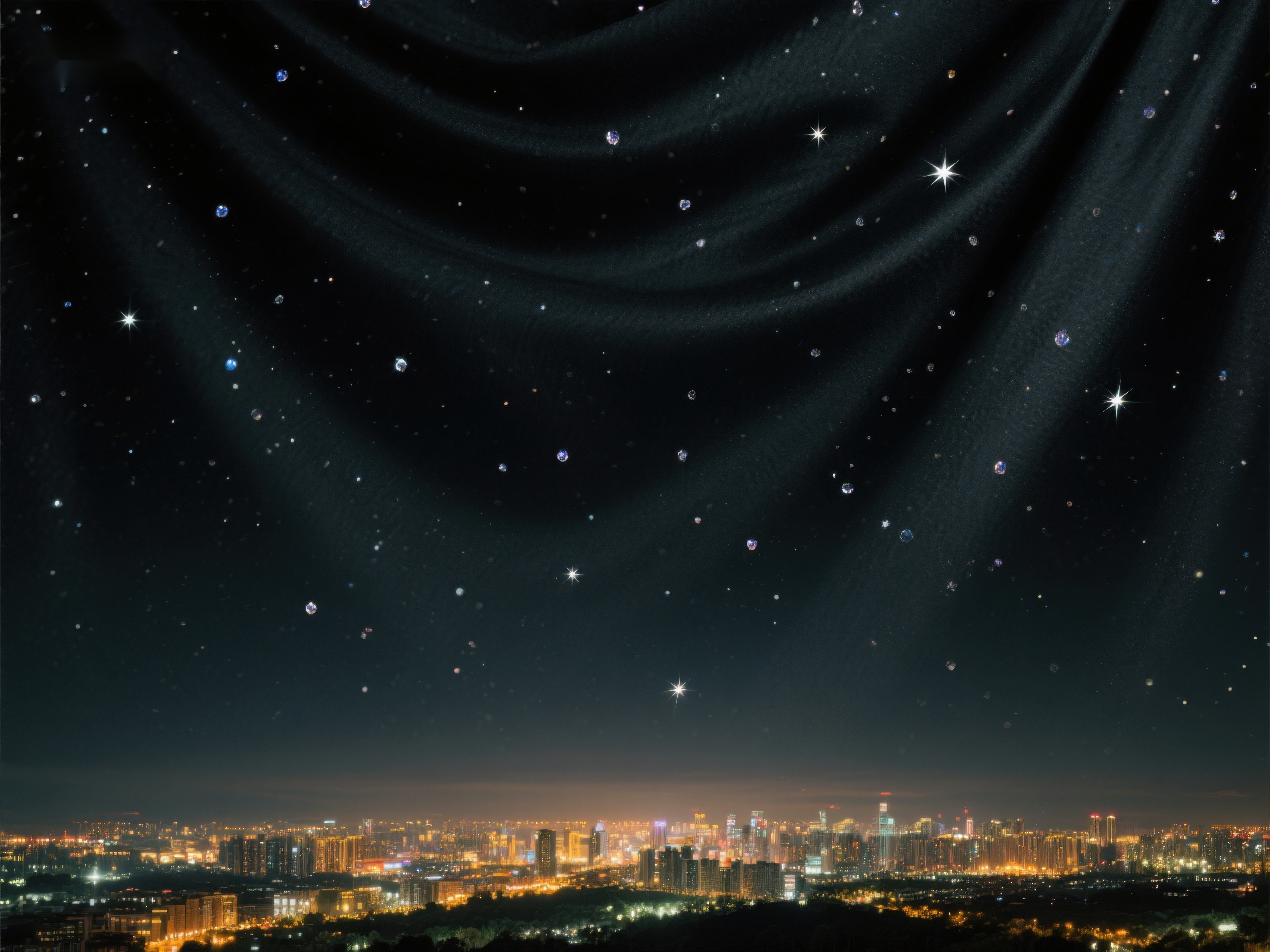 夜空星辰下的城市剪影素材