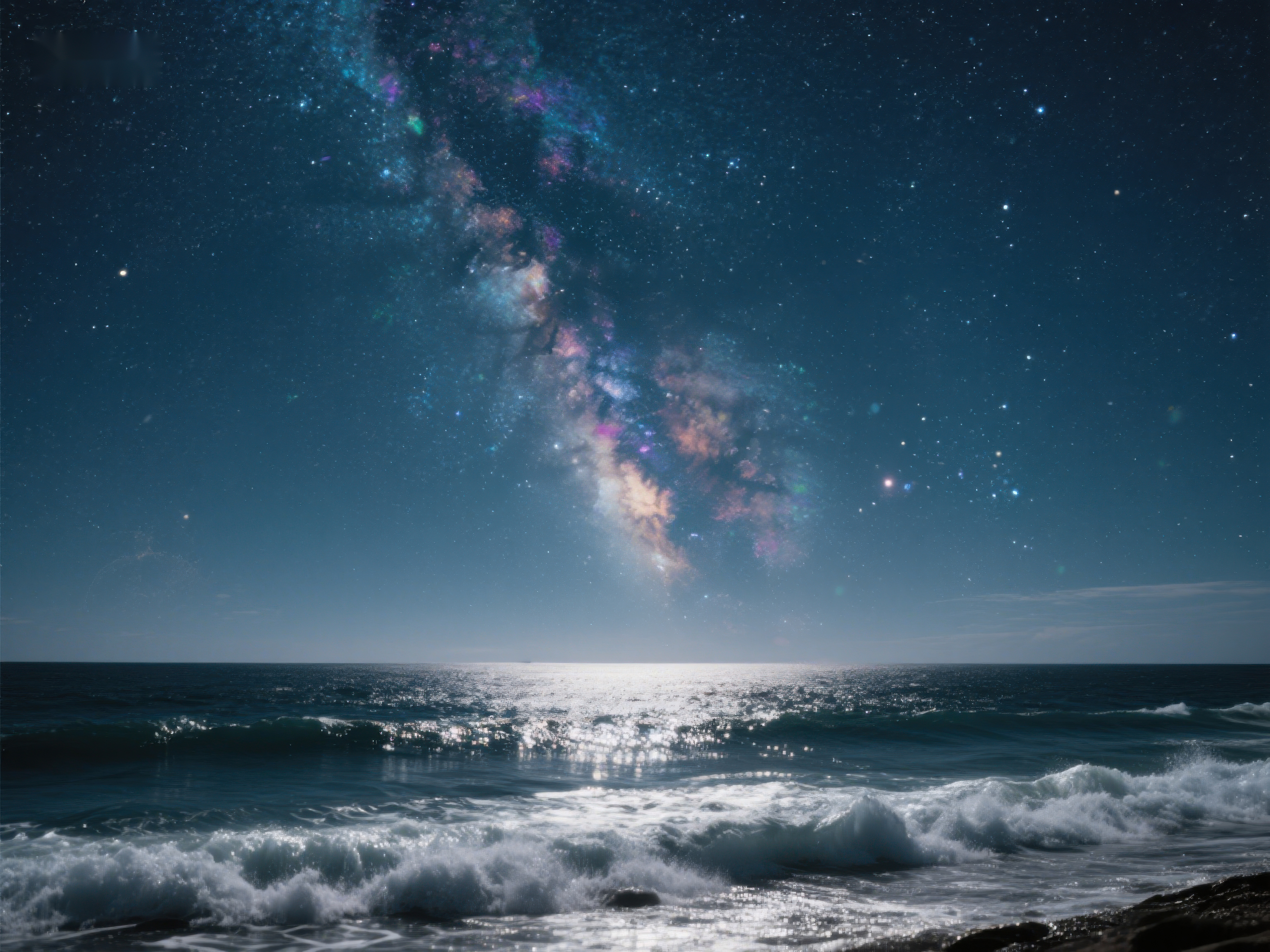 星河璀璨海浪轻拍夜岸素材