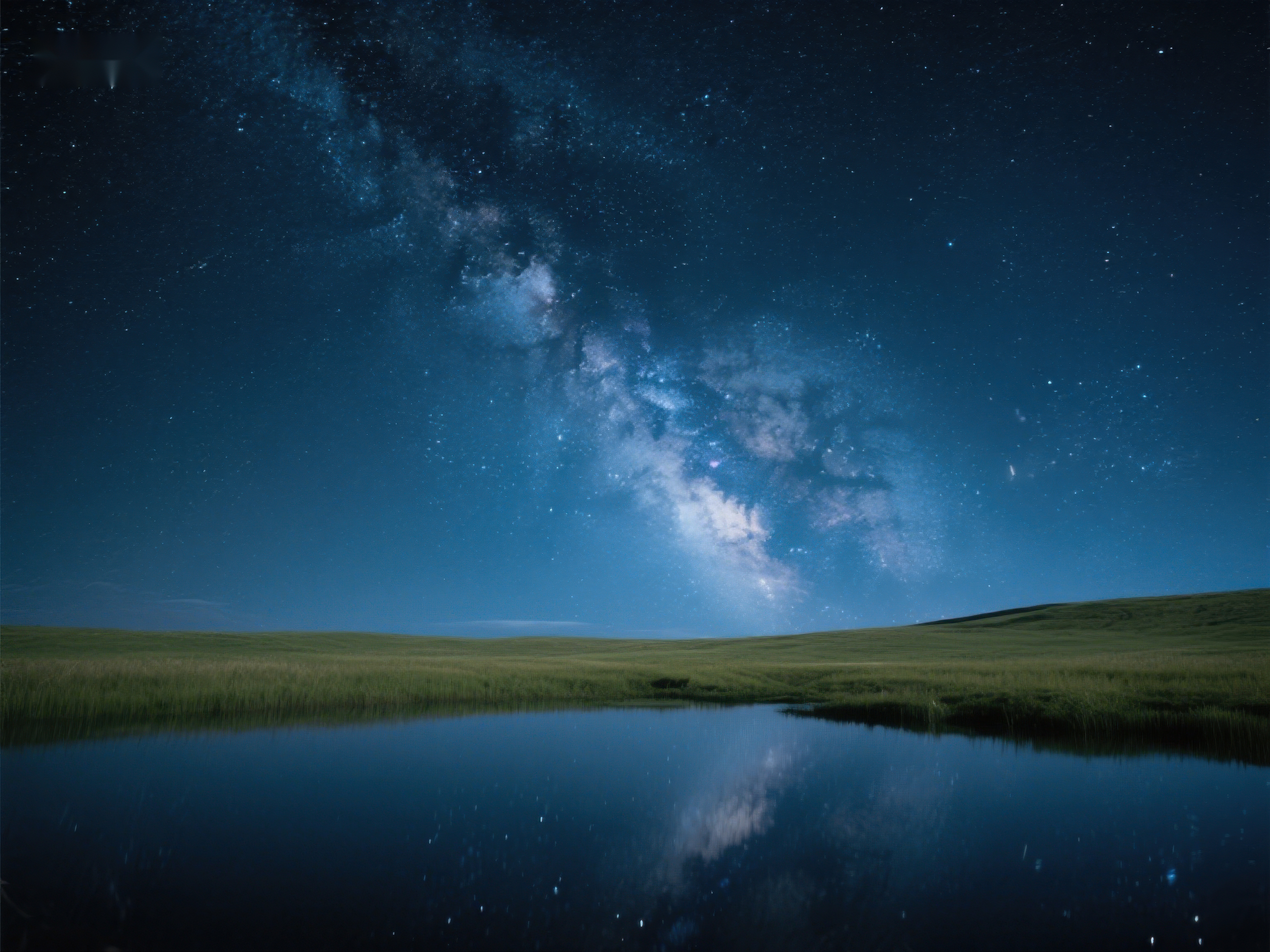 银河映照平静湖面夜景素材