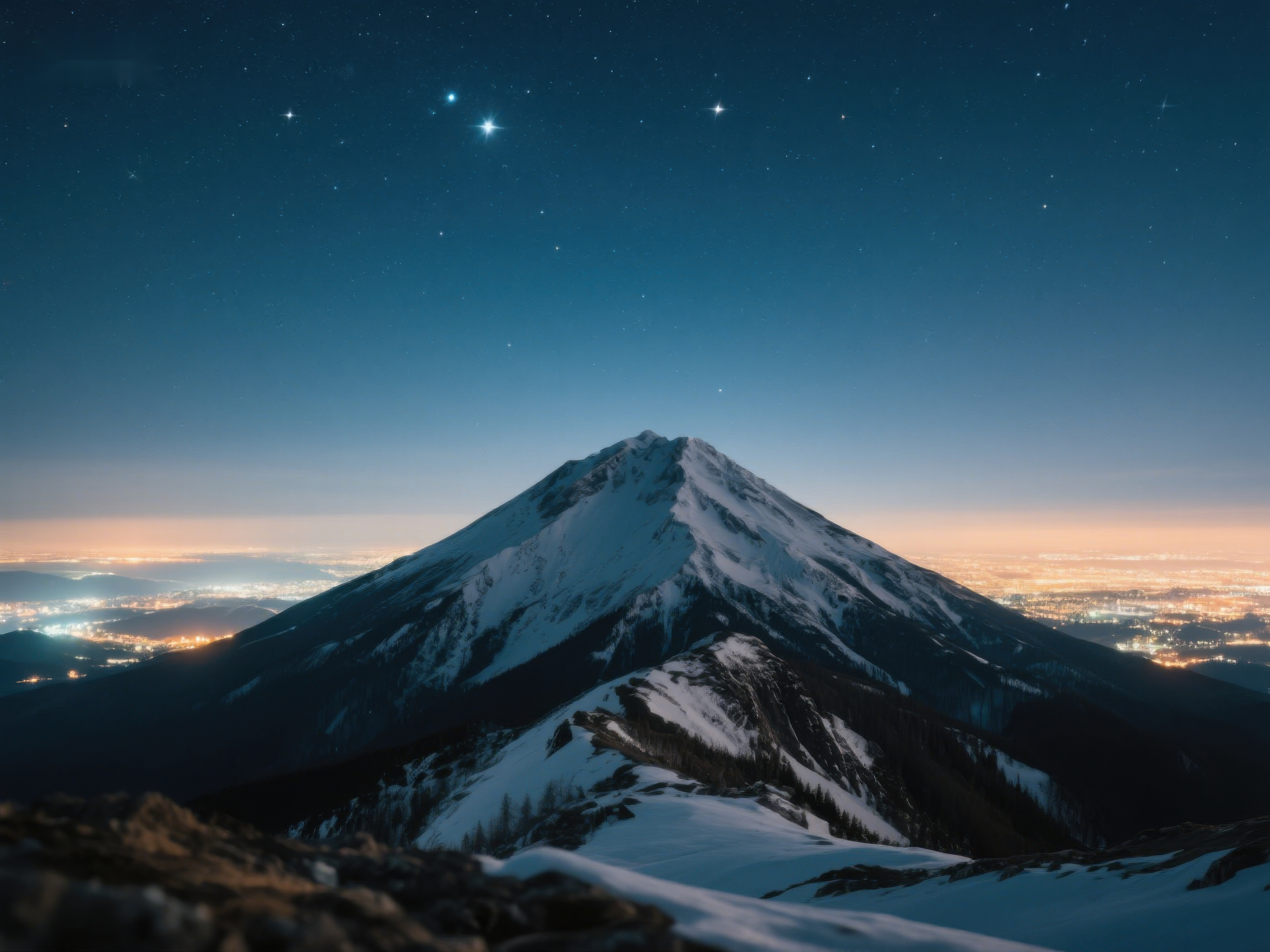 夜幕下的雪山与星空素材