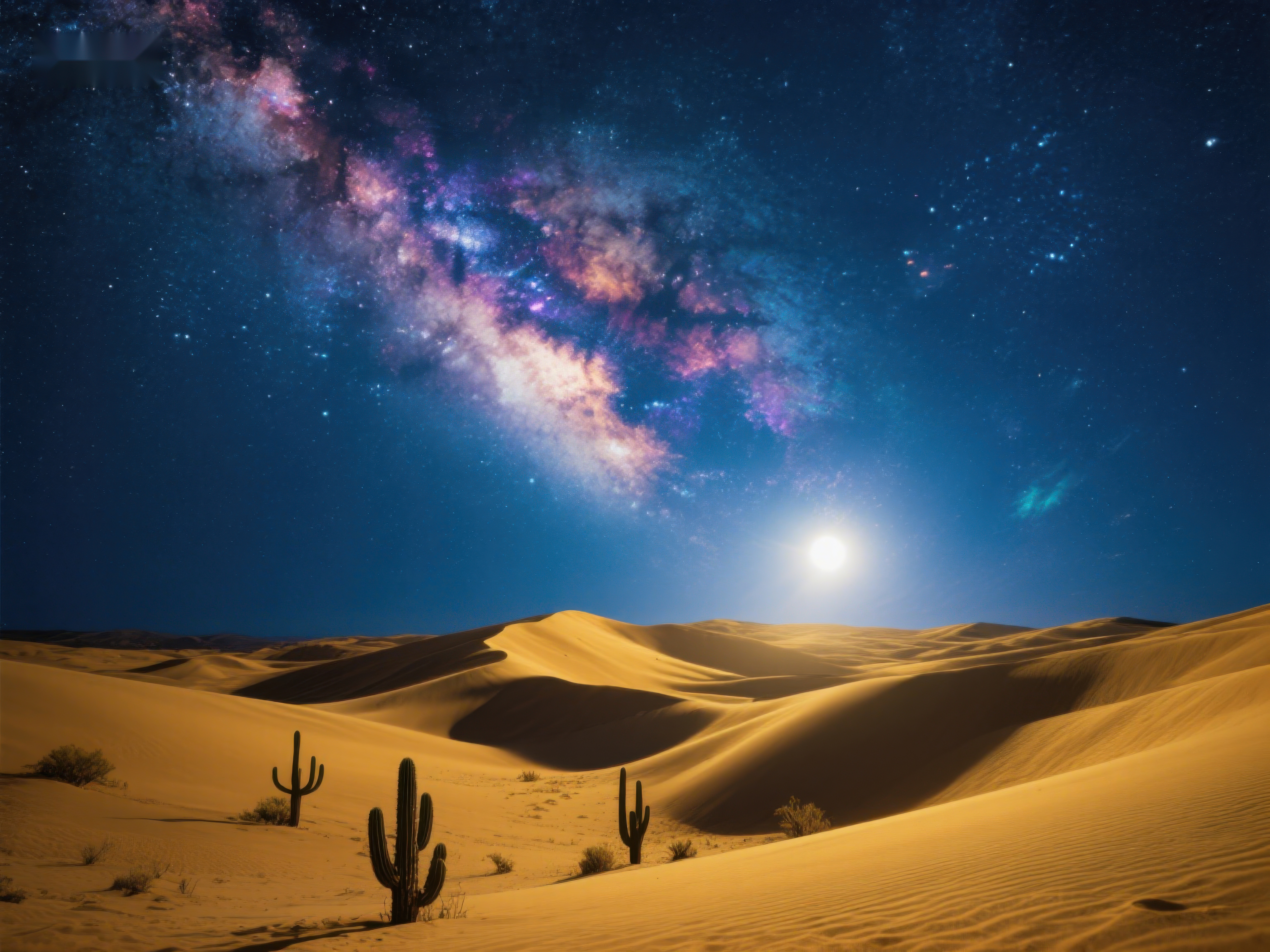 沙漠夜景星空与沙丘的壮丽素材
