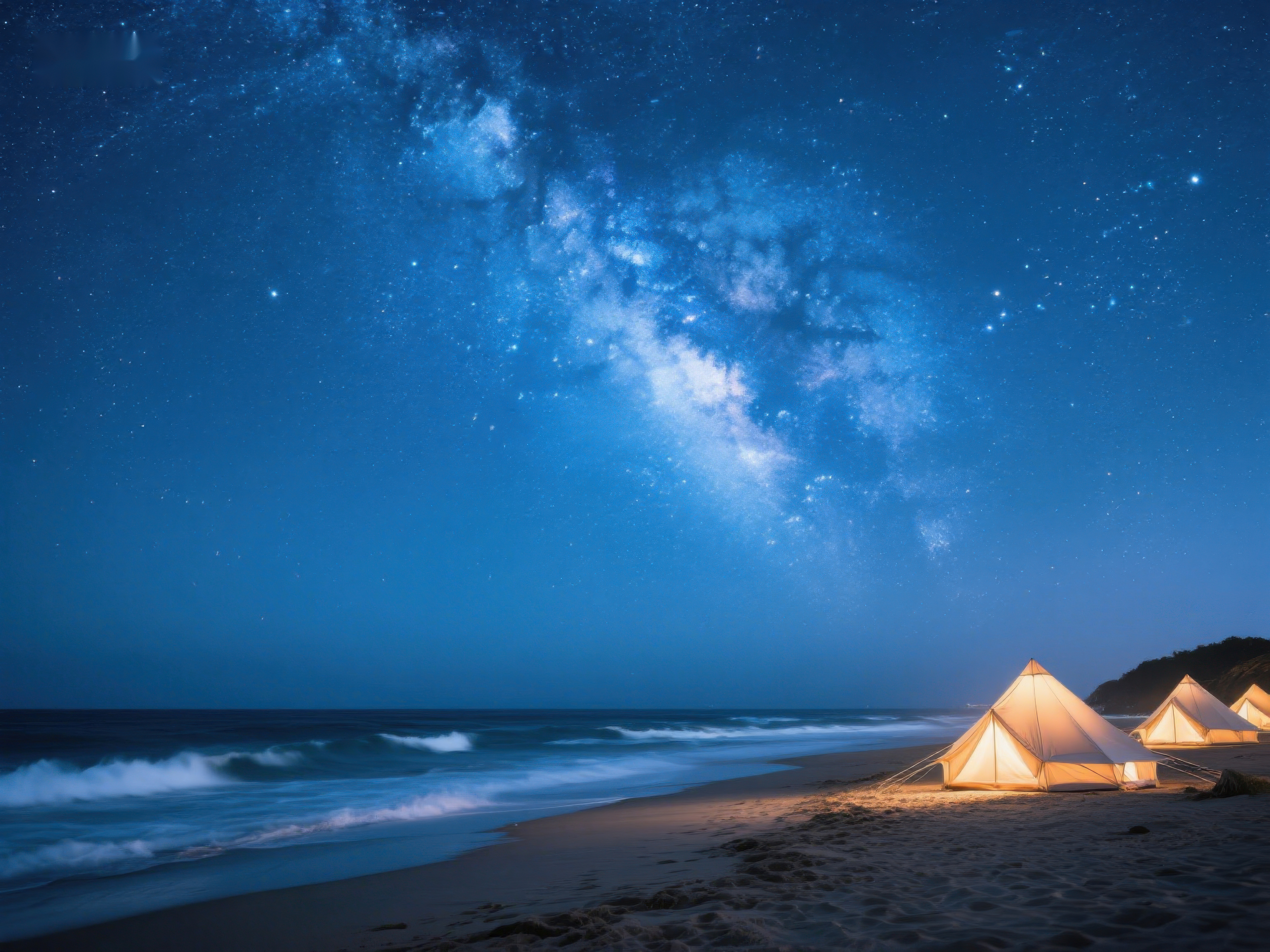 星空下的海滩露营素材