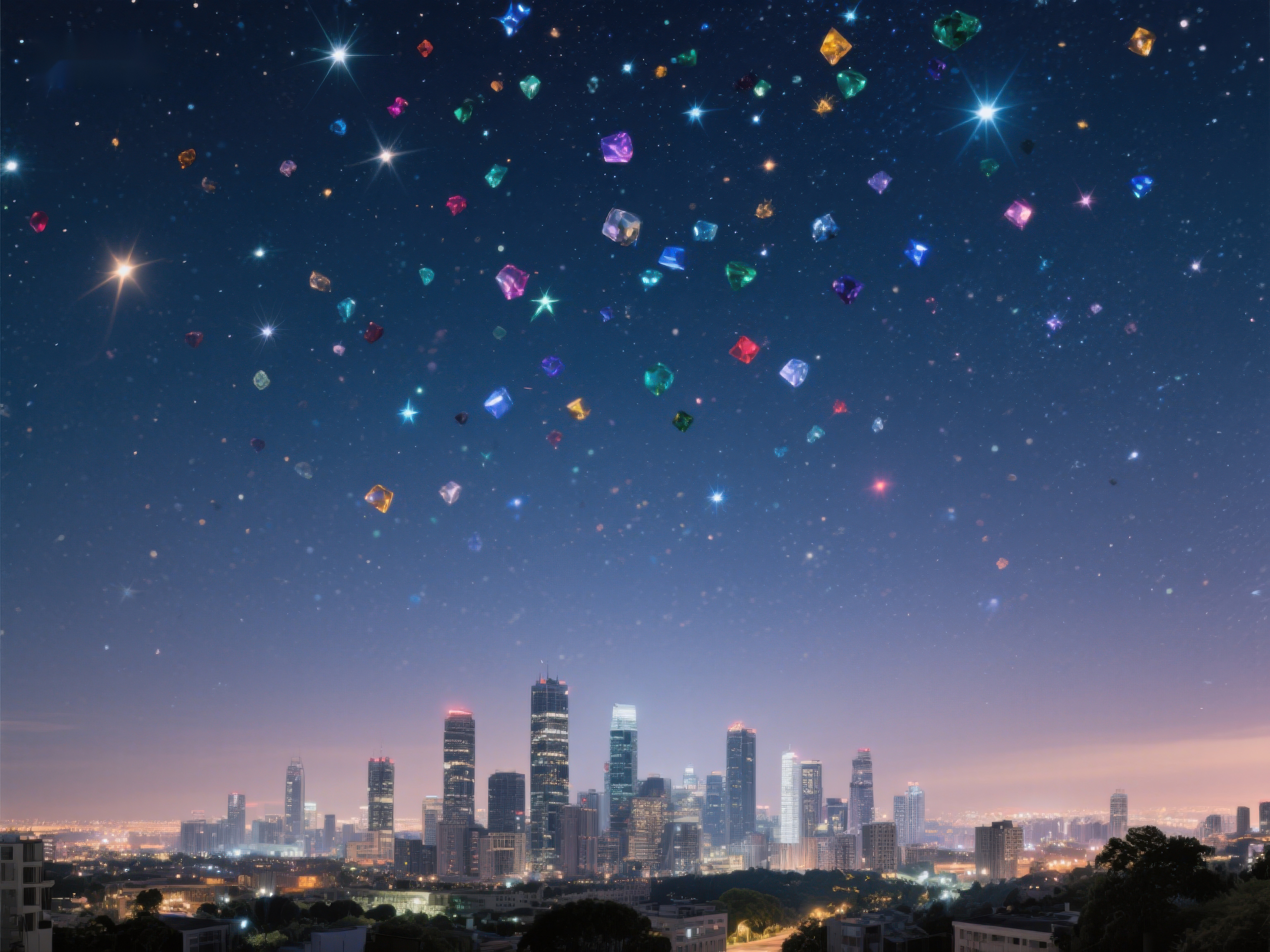 夜空璀璨宝石与城市天际线素材
