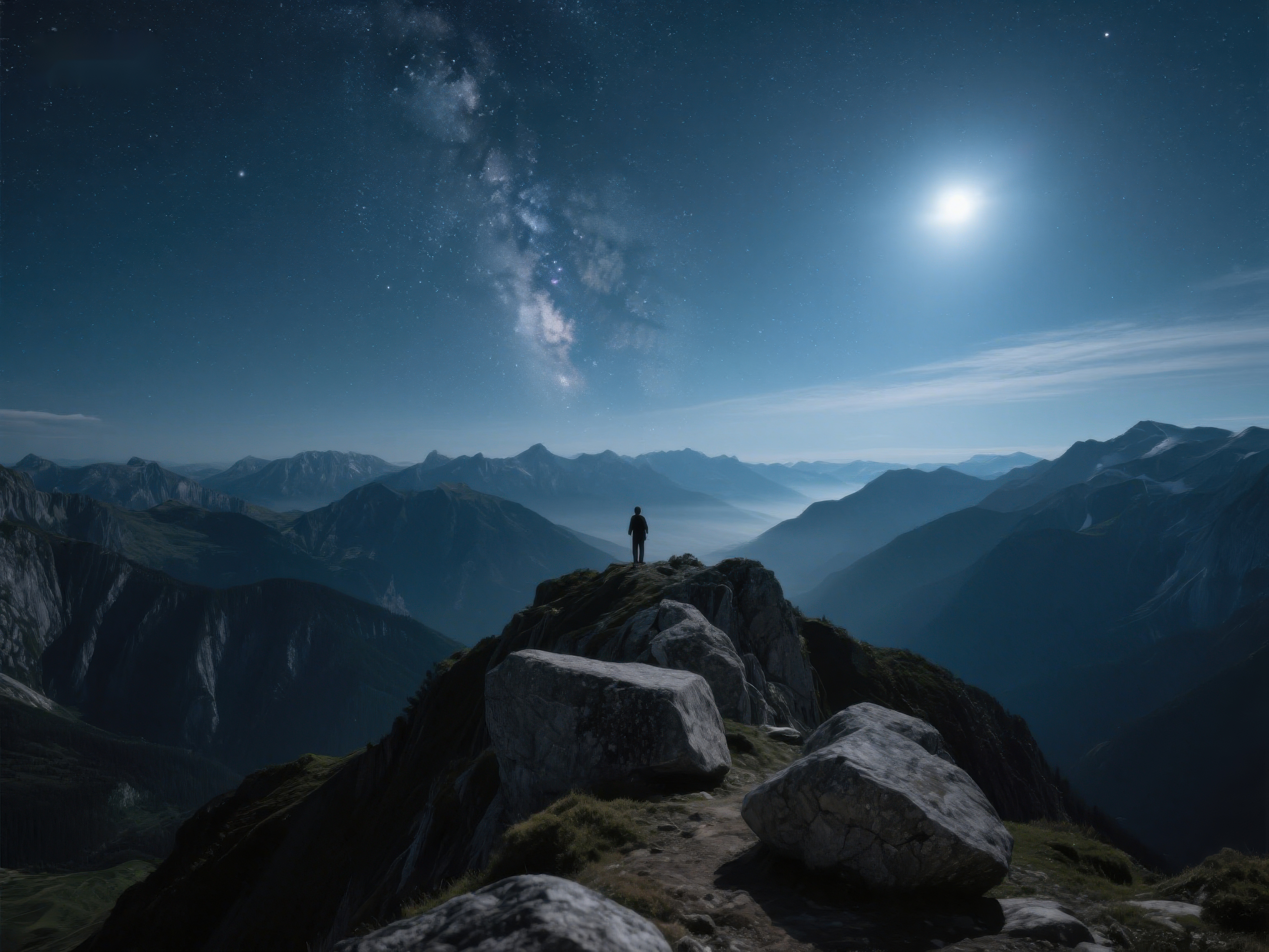 夜空下的山巅孤影素材